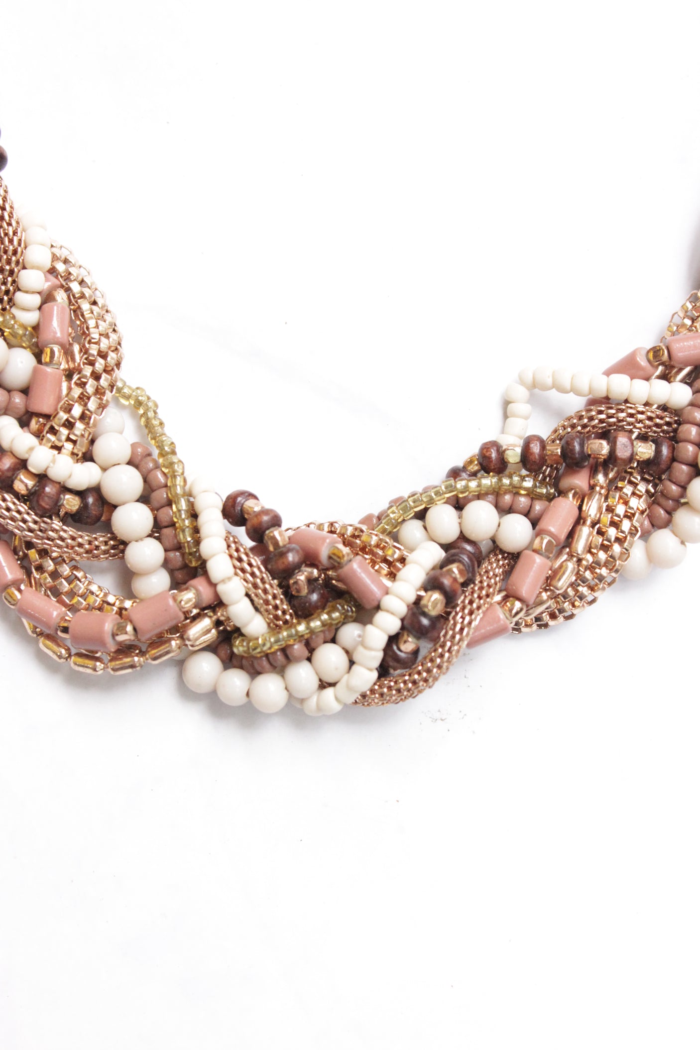 Chains and Beaded Strings Intertwined Handmade Necklace