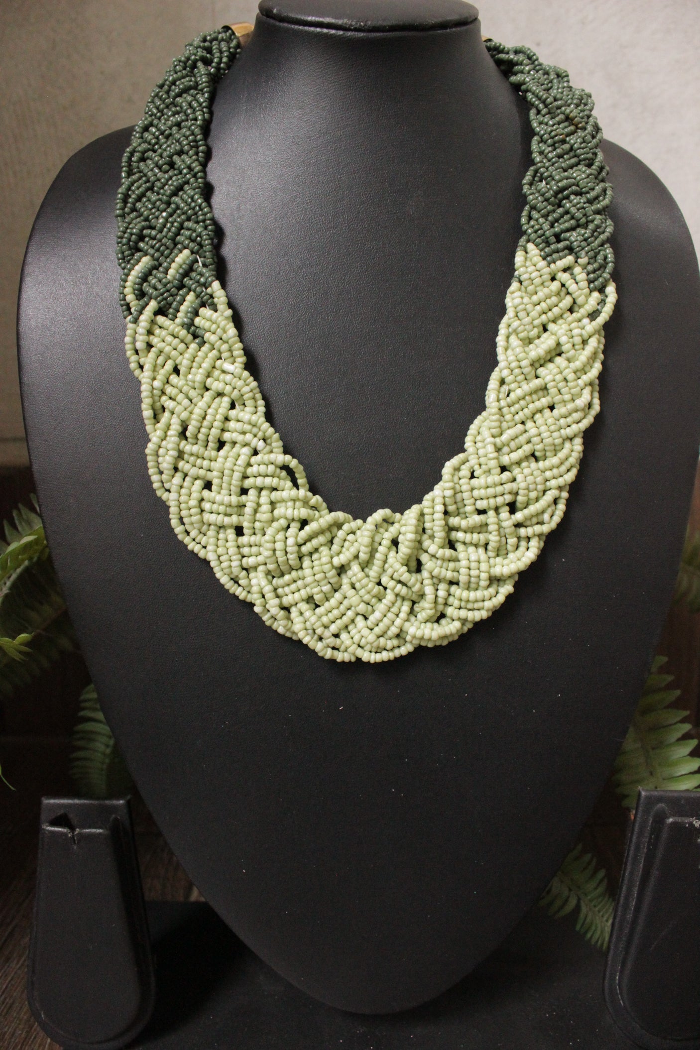 Shades of Green Handmade Beaded Necklace Set