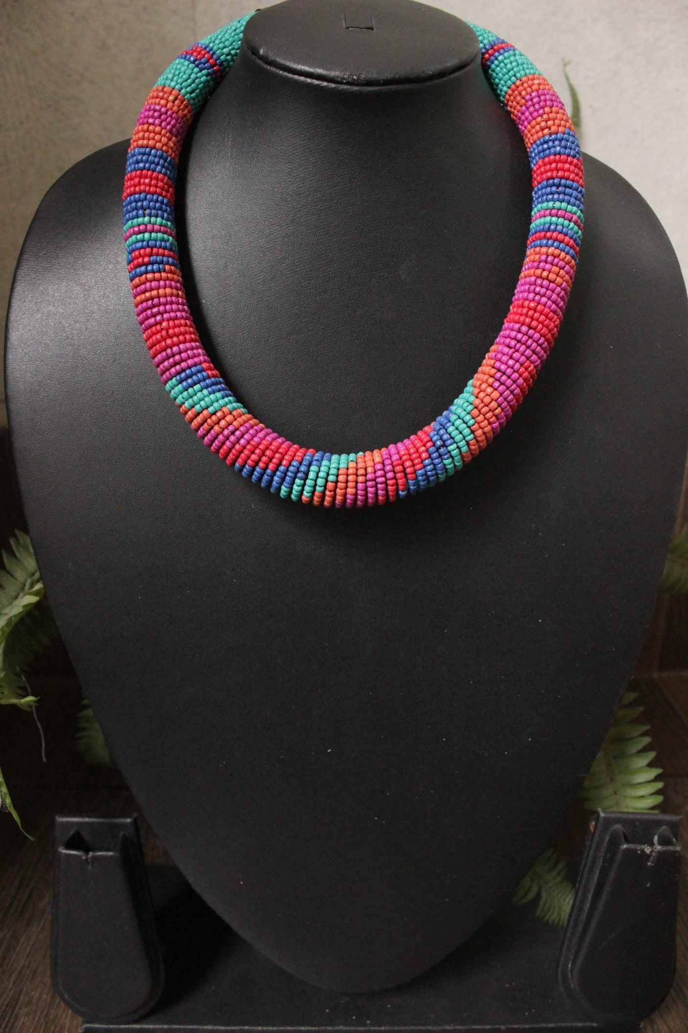 Multi-Color Beads Handmade Braided Hasli Necklace