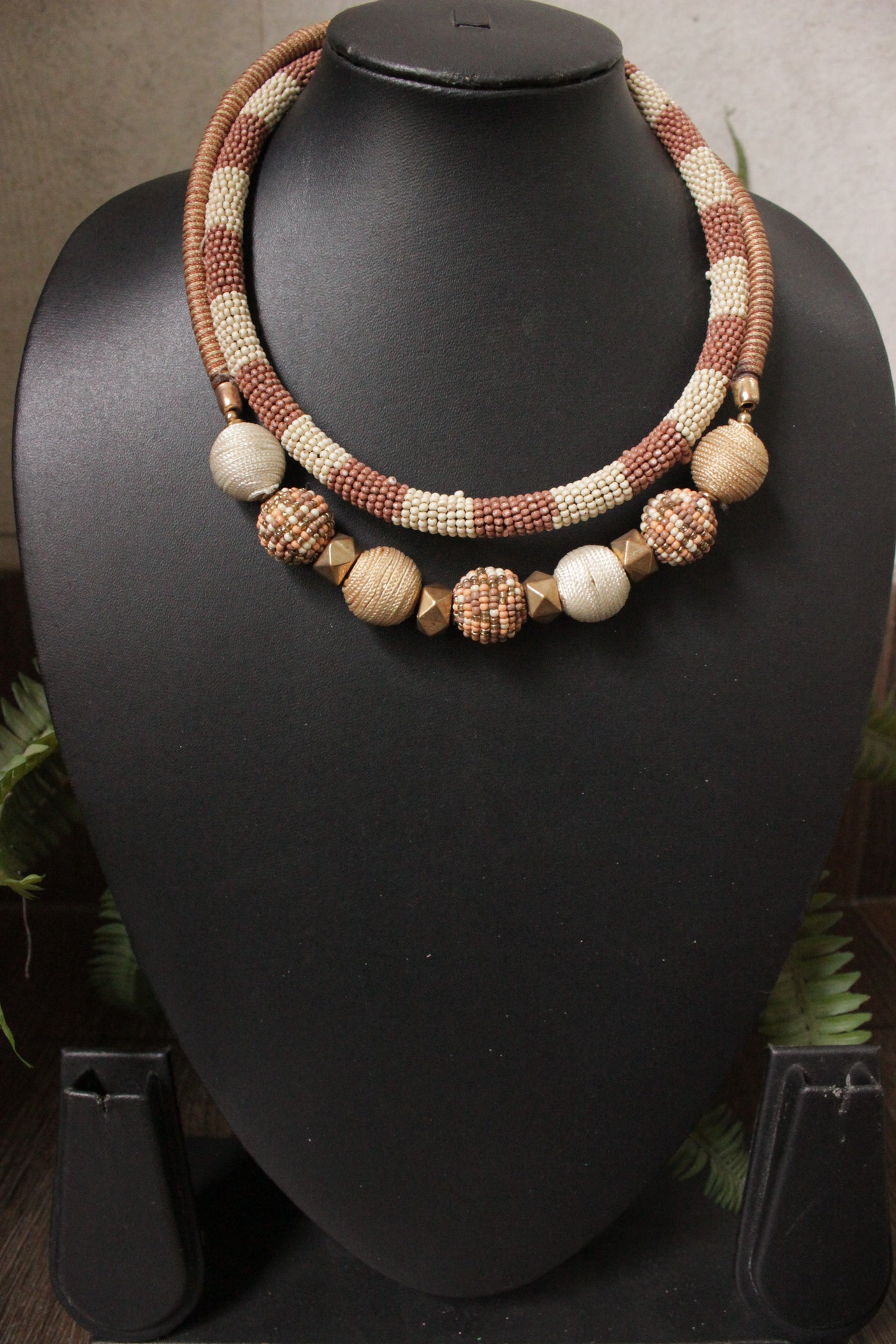 Off-White and Peach Handmade 2 Layer Necklace