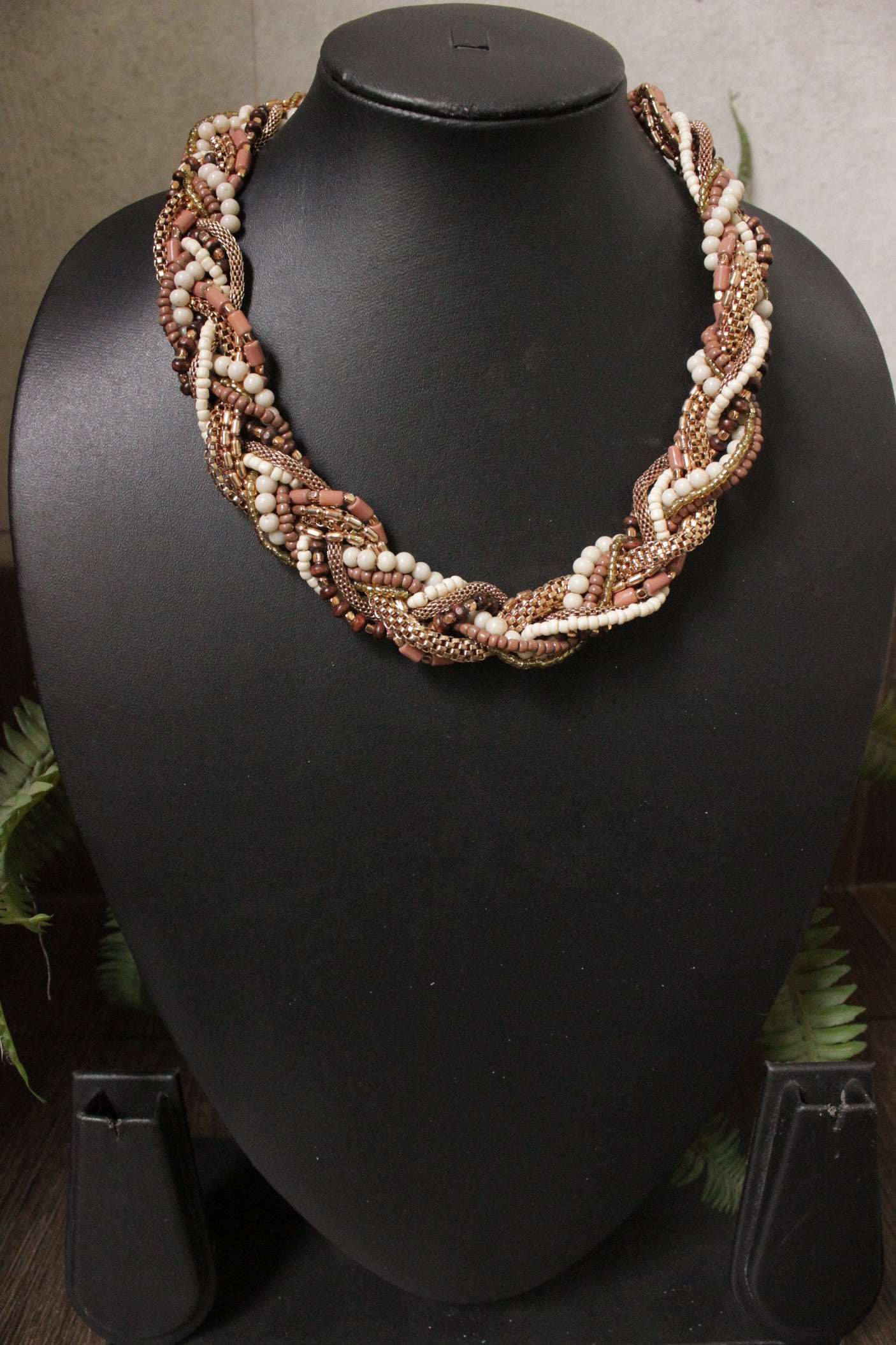 Chains and Beaded Strings Intertwined Handmade Necklace