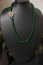 Load image into Gallery viewer, Green Glass Beads Kundan Stones Embellished Gold Toned Necklace
