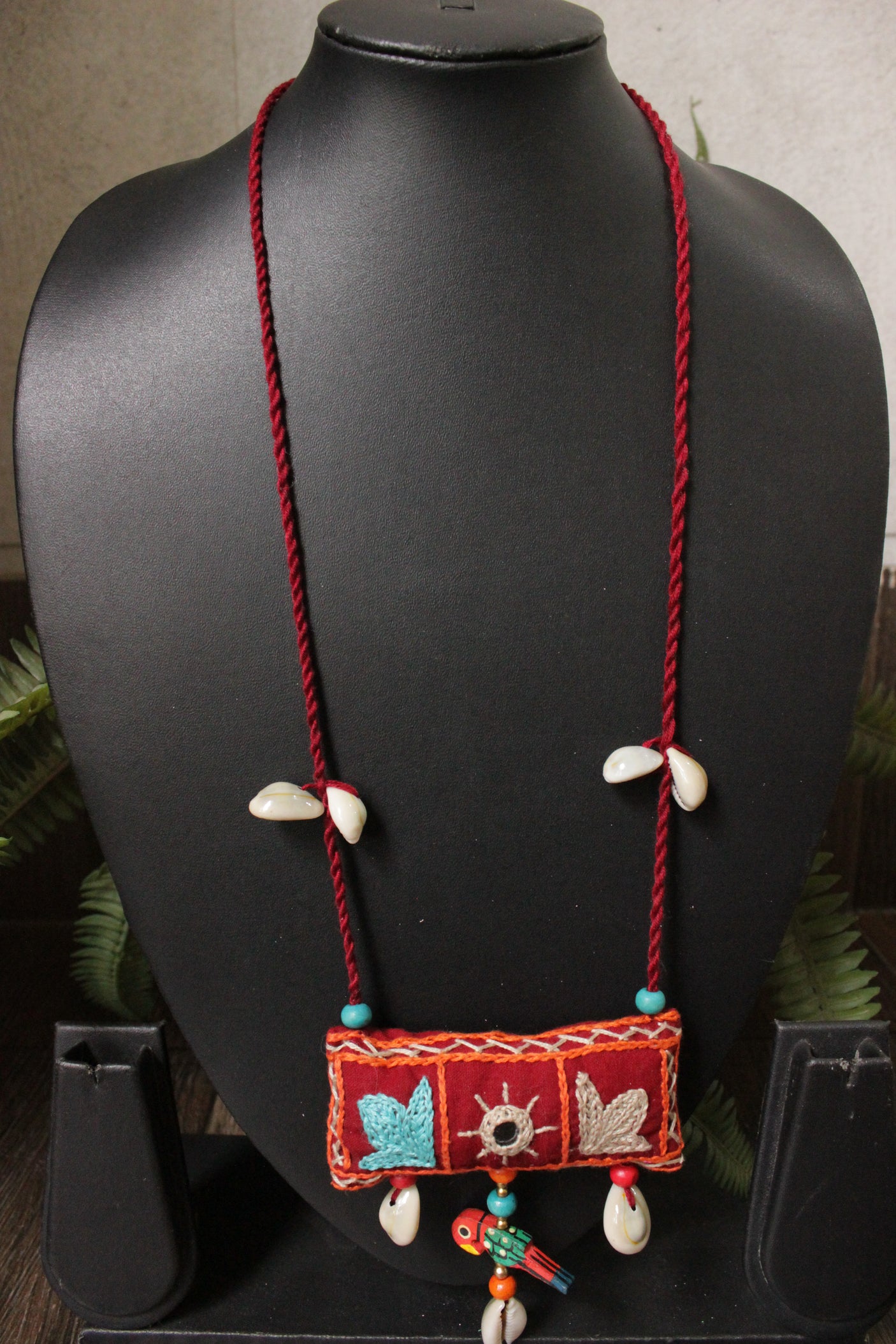 Hand Embroidered Kantha Work Hand Embroidered Fabric Necklace with Adjustable Length