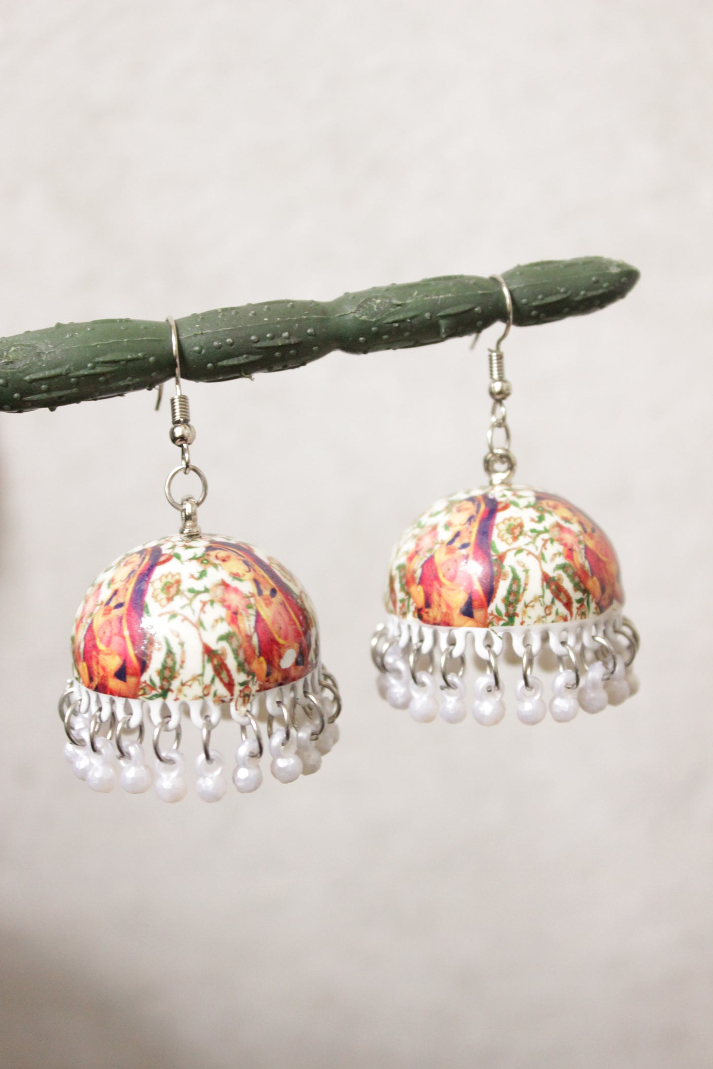 Hand Painted Meenakari Work Jhumka Earrings