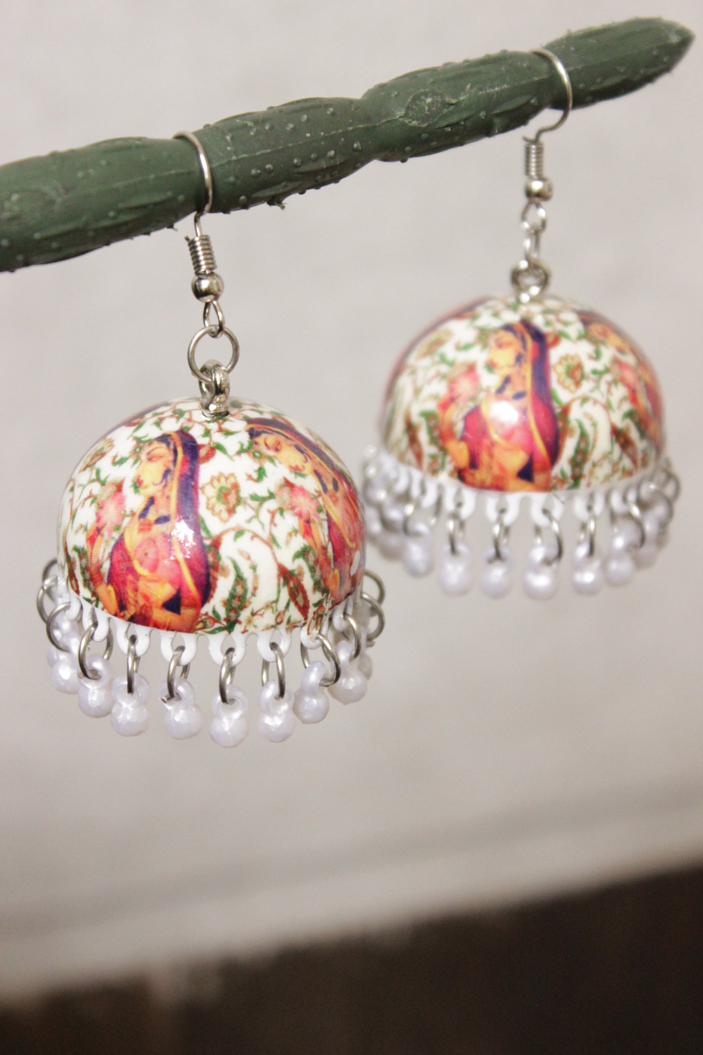 Hand Painted Meenakari Work Jhumka Earrings