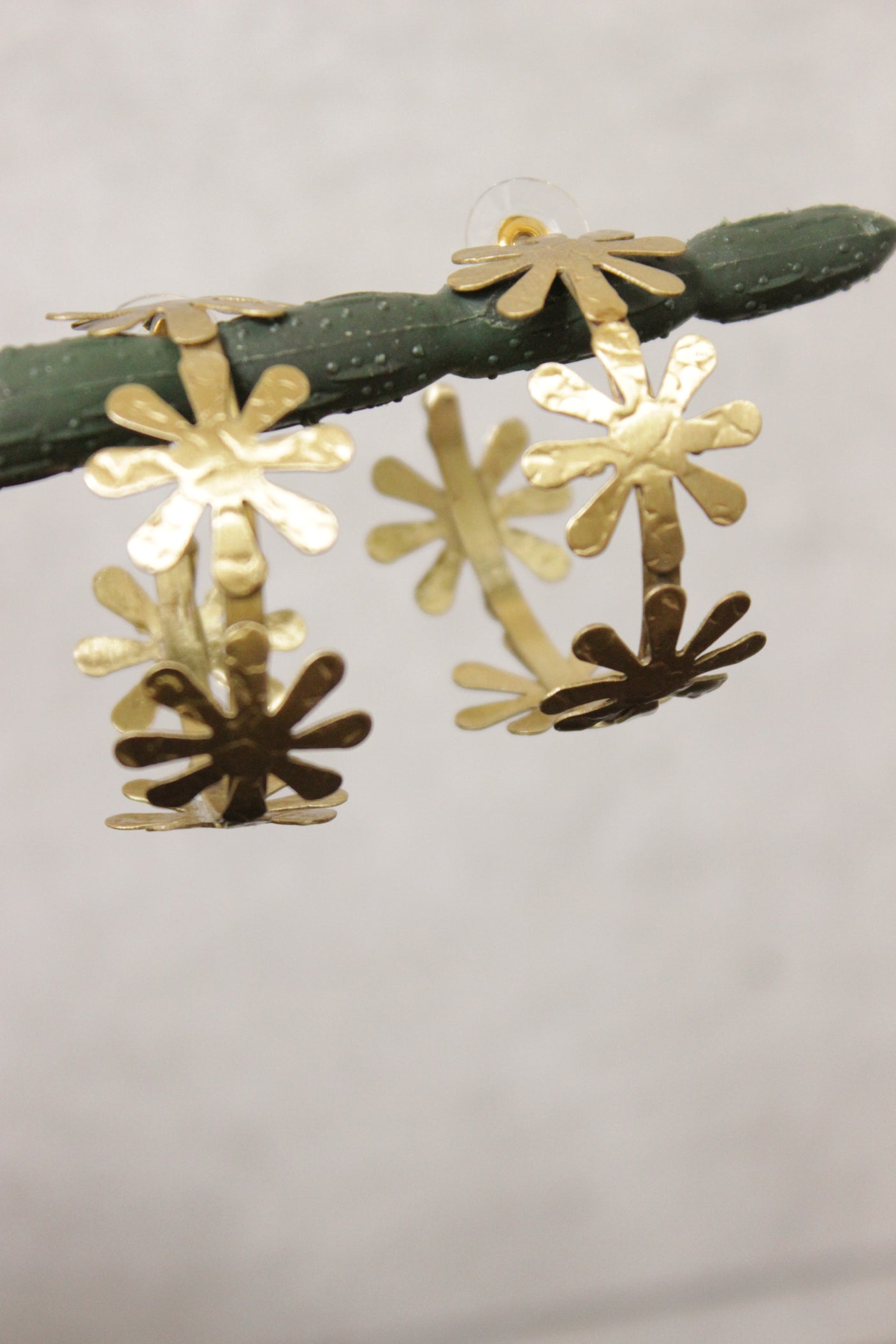 Gold Toned Flower Shaped Circular Dangler Earrings