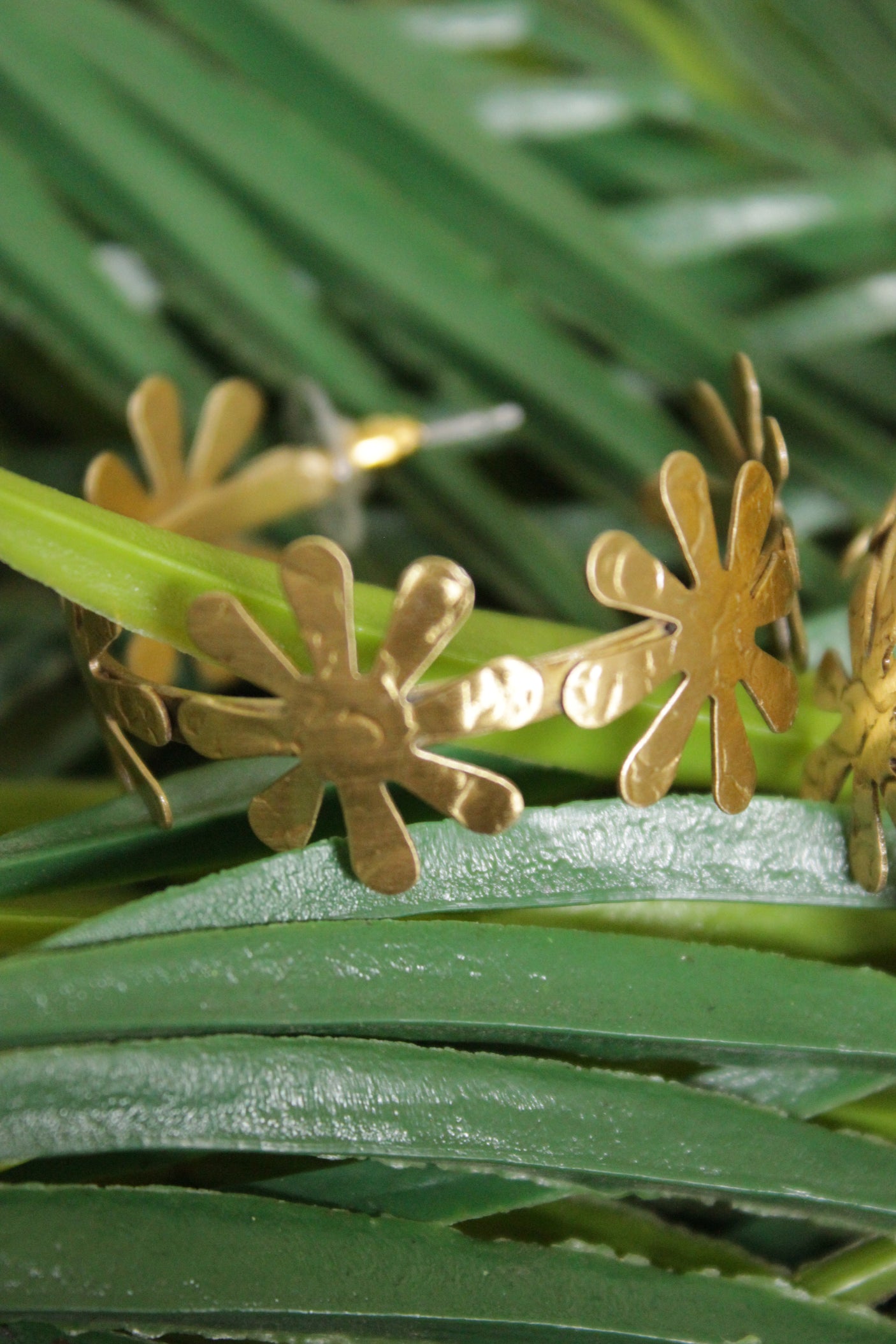 Gold Toned Flower Shaped Circular Dangler Earrings
