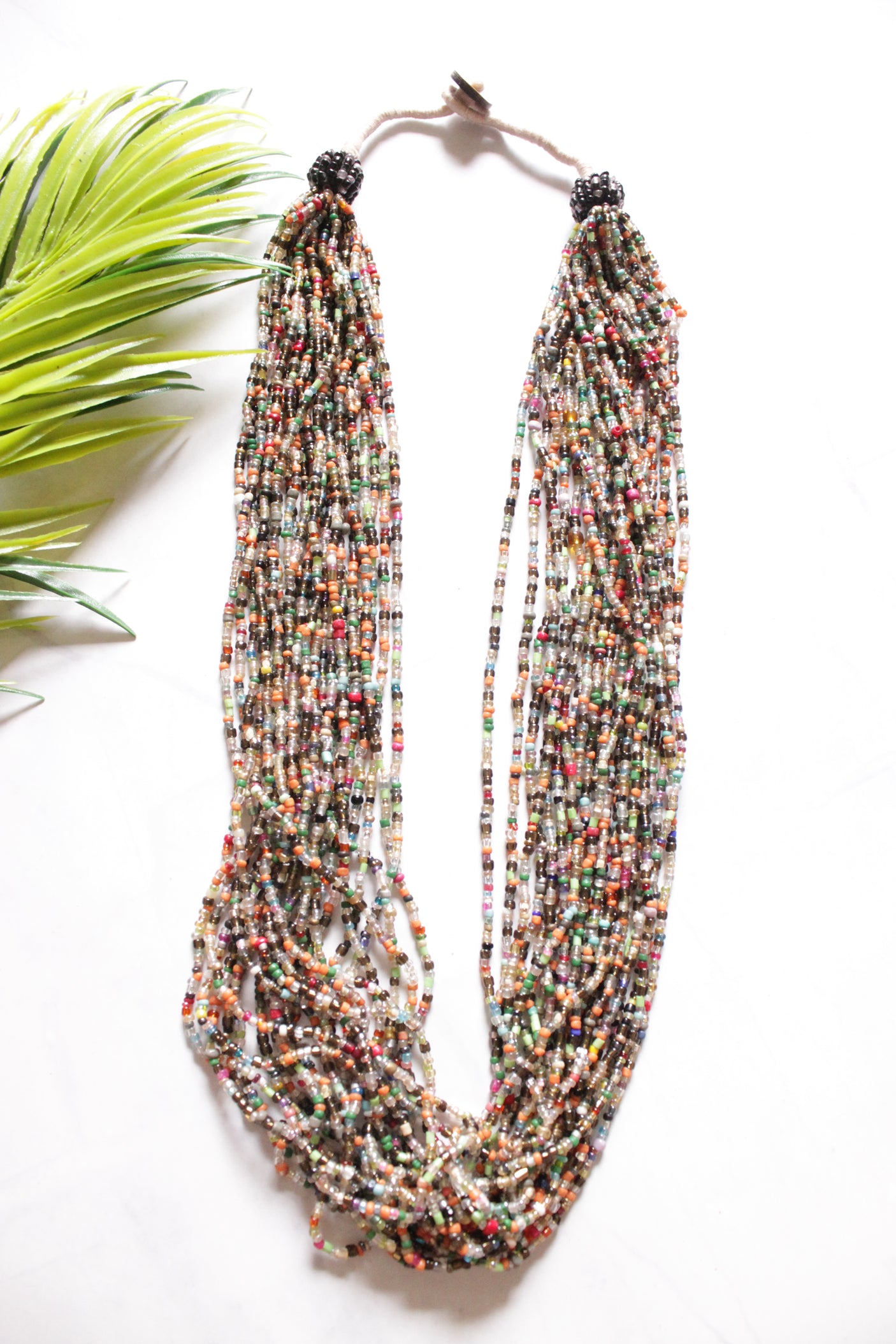 Multi-Color Multi-Layer Hand Braided Necklace with Button Closure