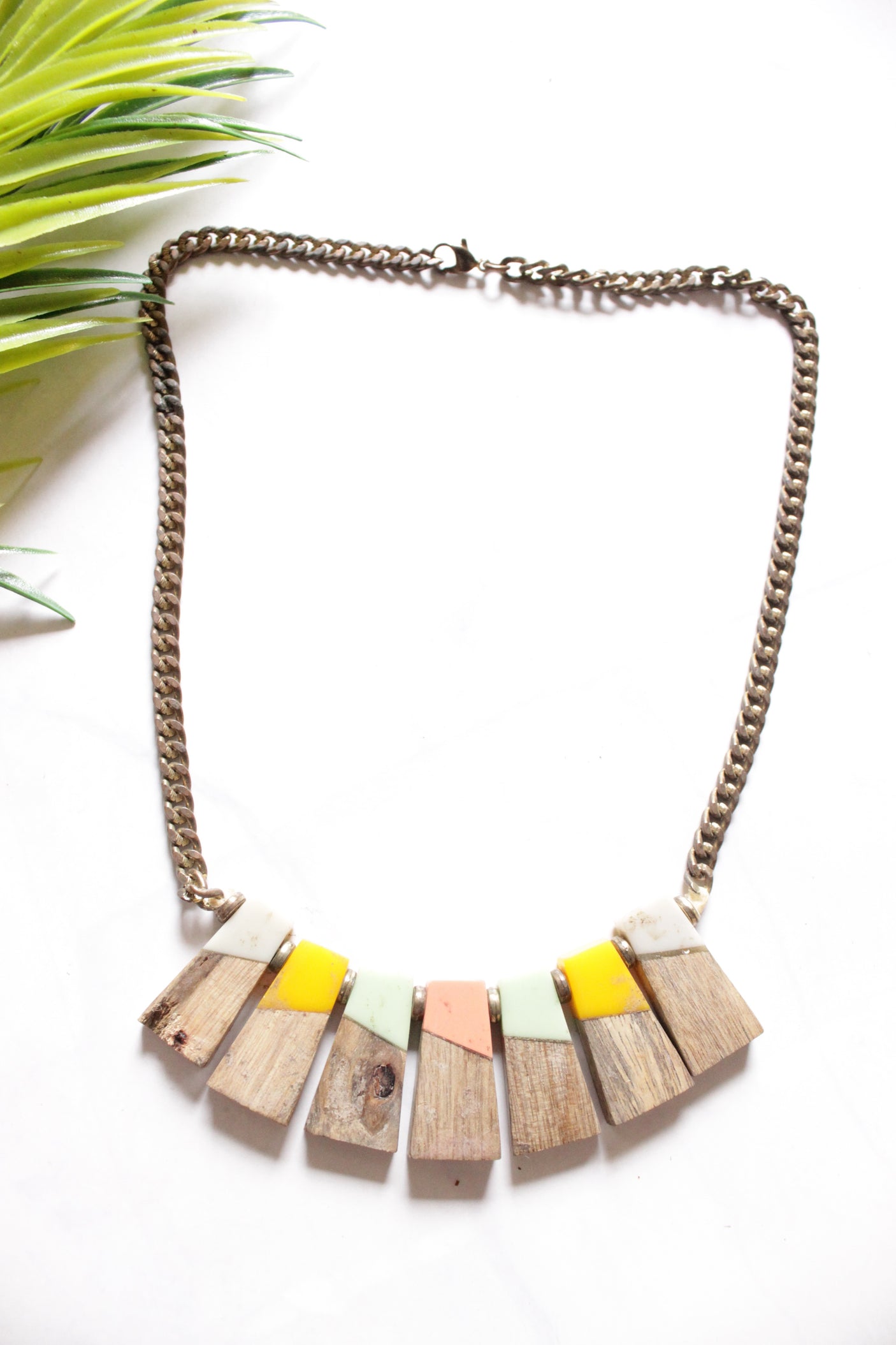 Wooden Beads Handmade Necklace with Bronze Finish Chain Closure