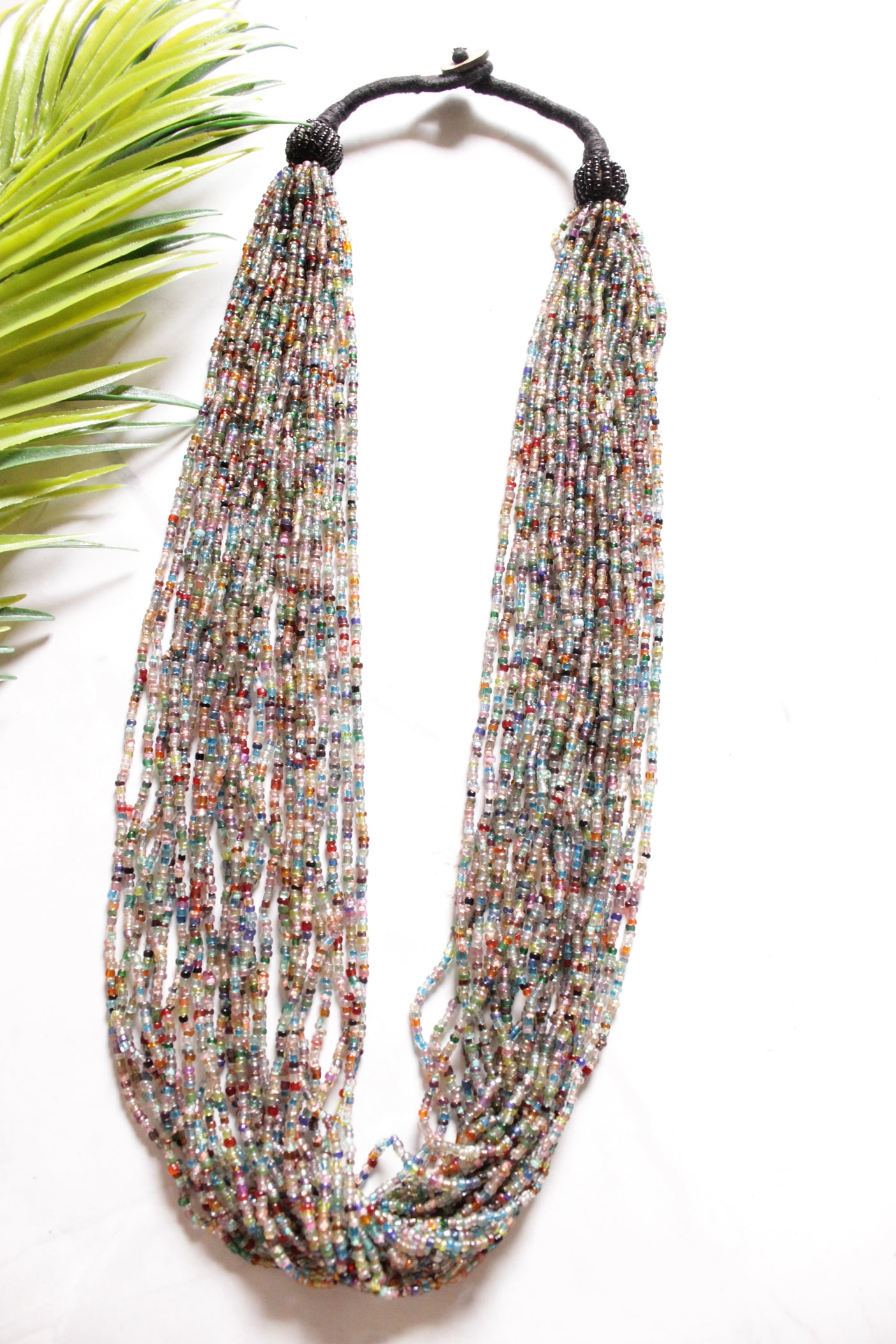 Multi-Color Muted Multi-Layer Hand Braided Necklace with Button Closure