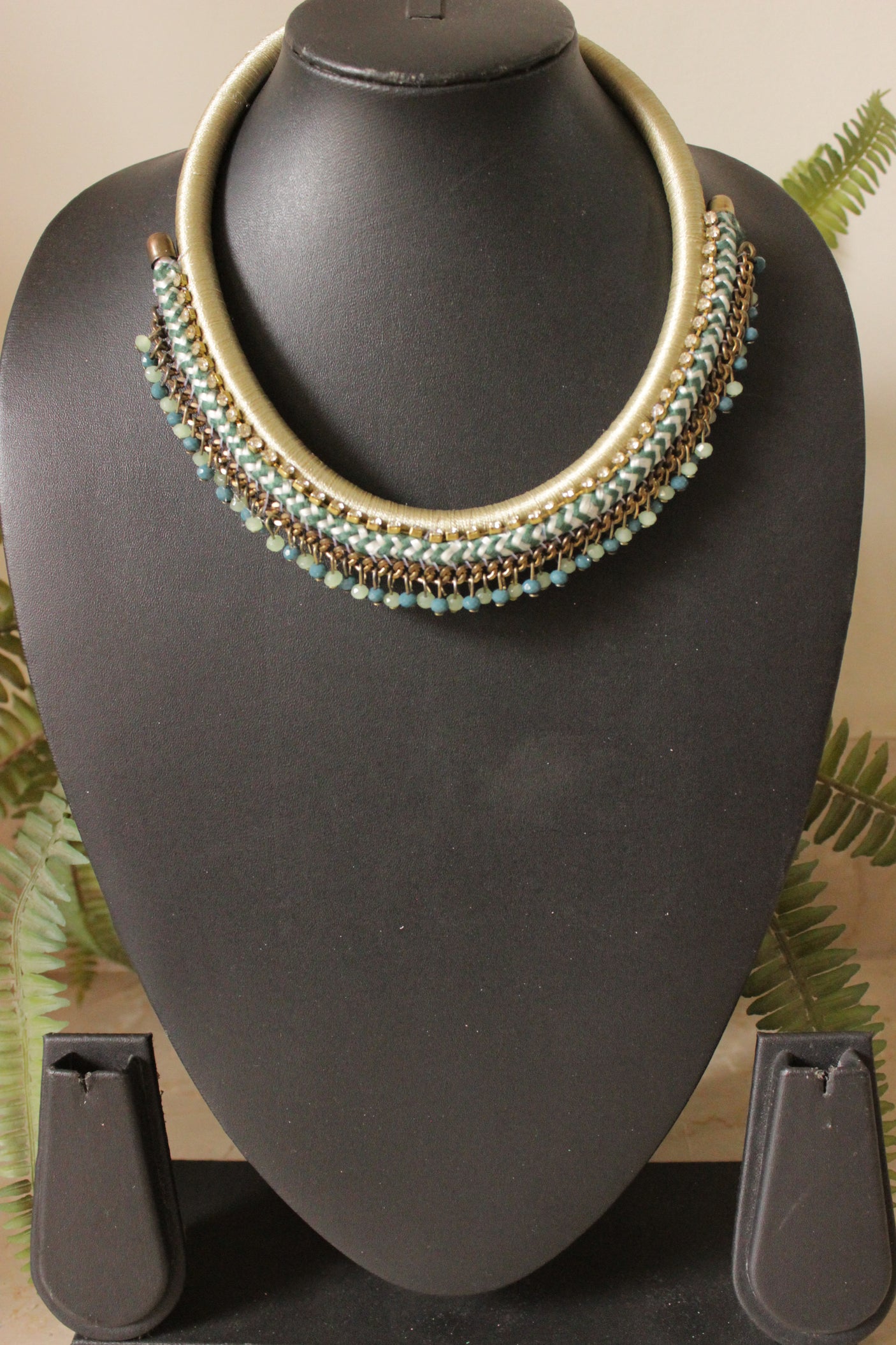 Braided Fabric Threads and Beads Handmade Necklace