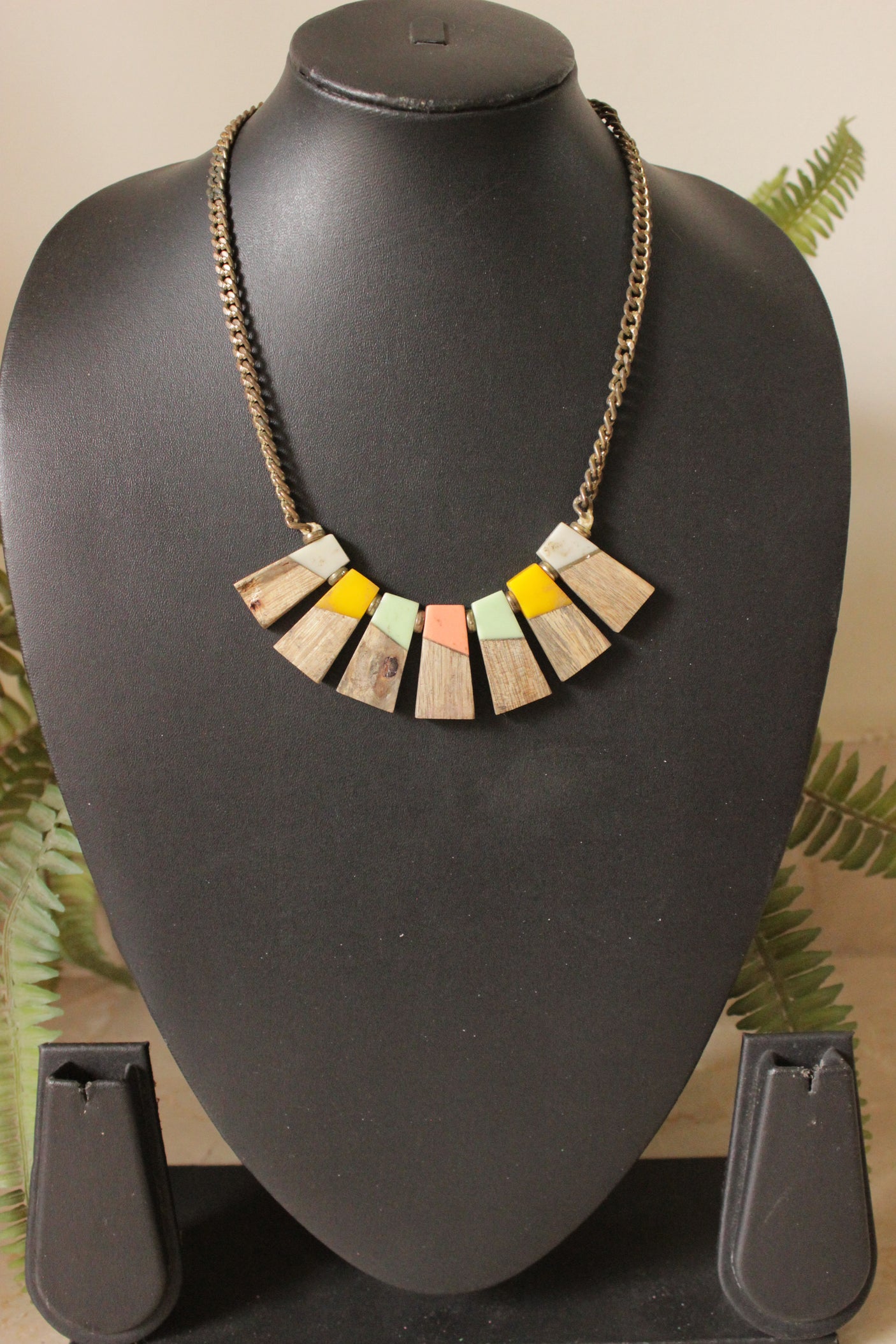 Wooden Beads Handmade Necklace with Bronze Finish Chain Closure