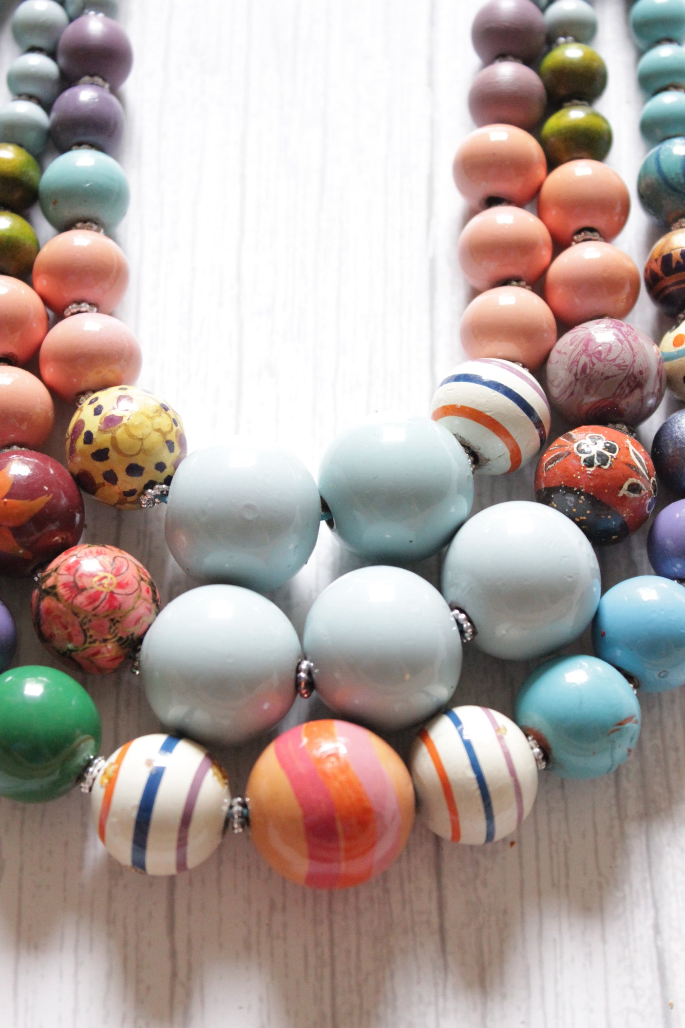 Multi-Color Printed Circular Acrylic Beads 3 Layer Necklace