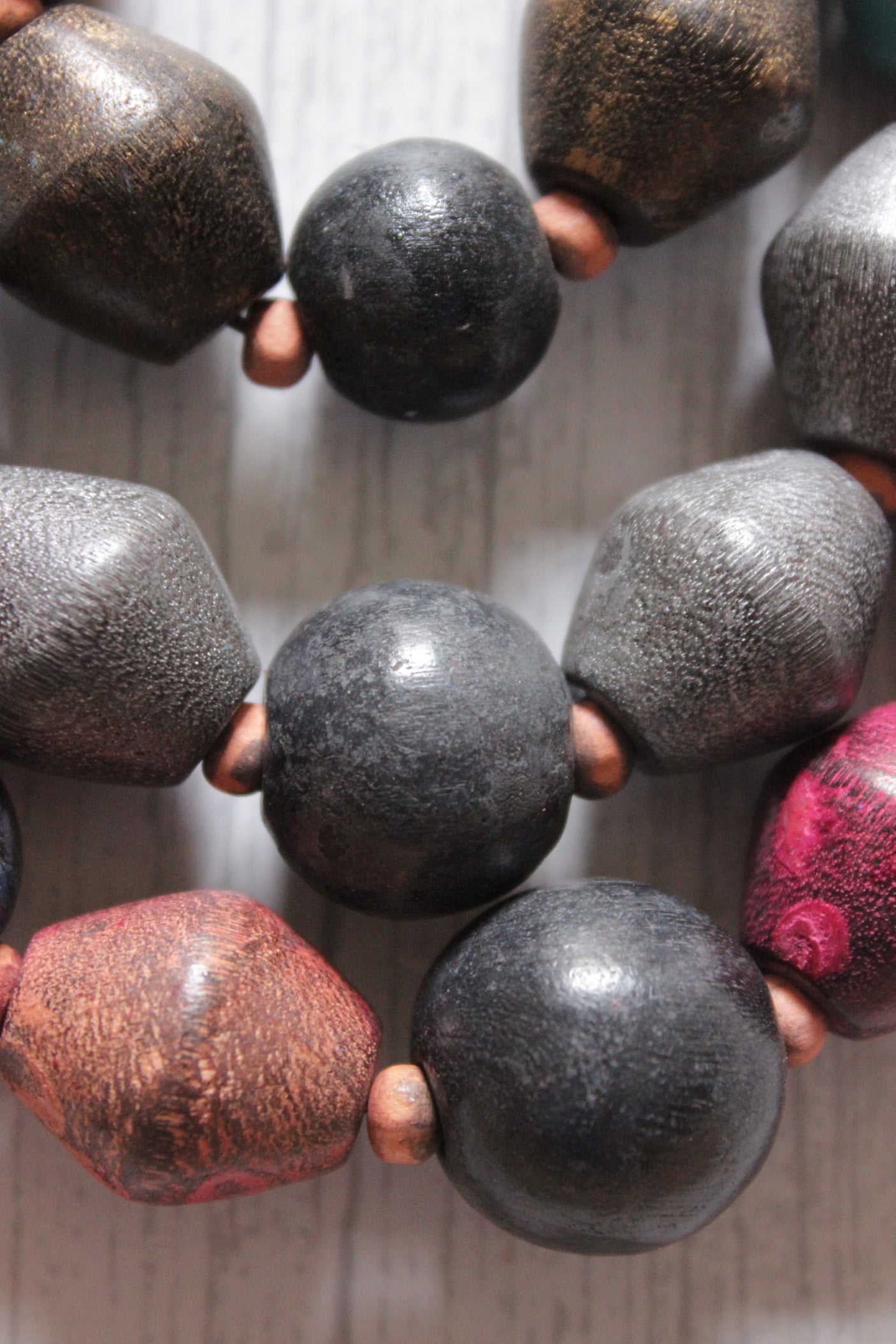 Multi-Color Earthy Circular Acrylic Beads 3 Layer Necklace