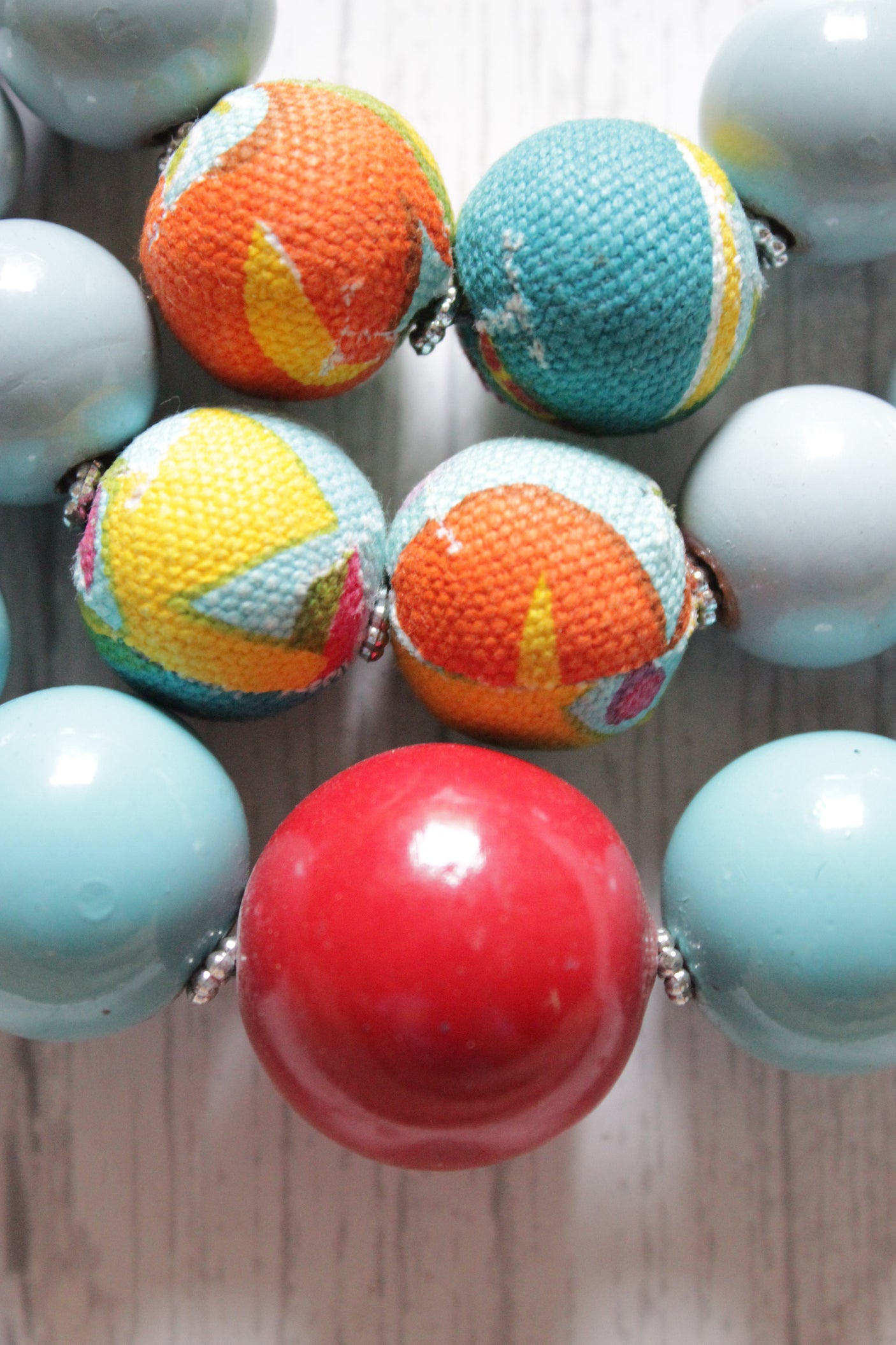 Baby Blue and Red Circular Acrylic Beads 3 Layer Necklace