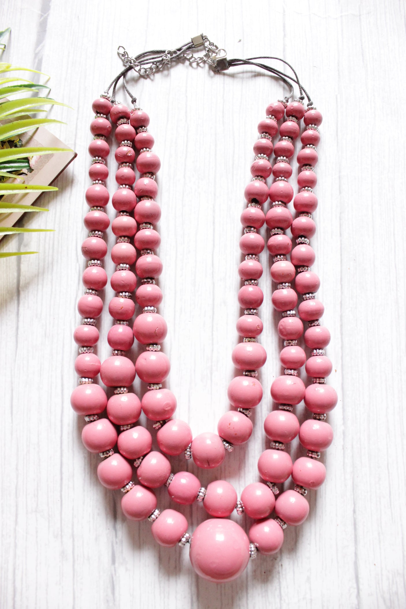 Baby Pink Circular Acrylic Beads 3 Layer Necklace