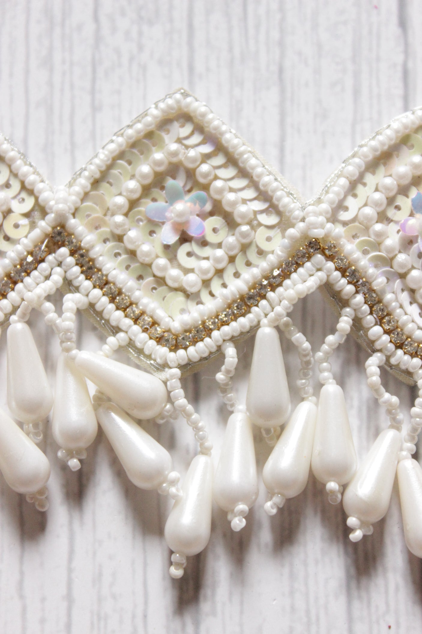 White Sequins and Beads Hand Braided Adjustable Length Choker Necklace