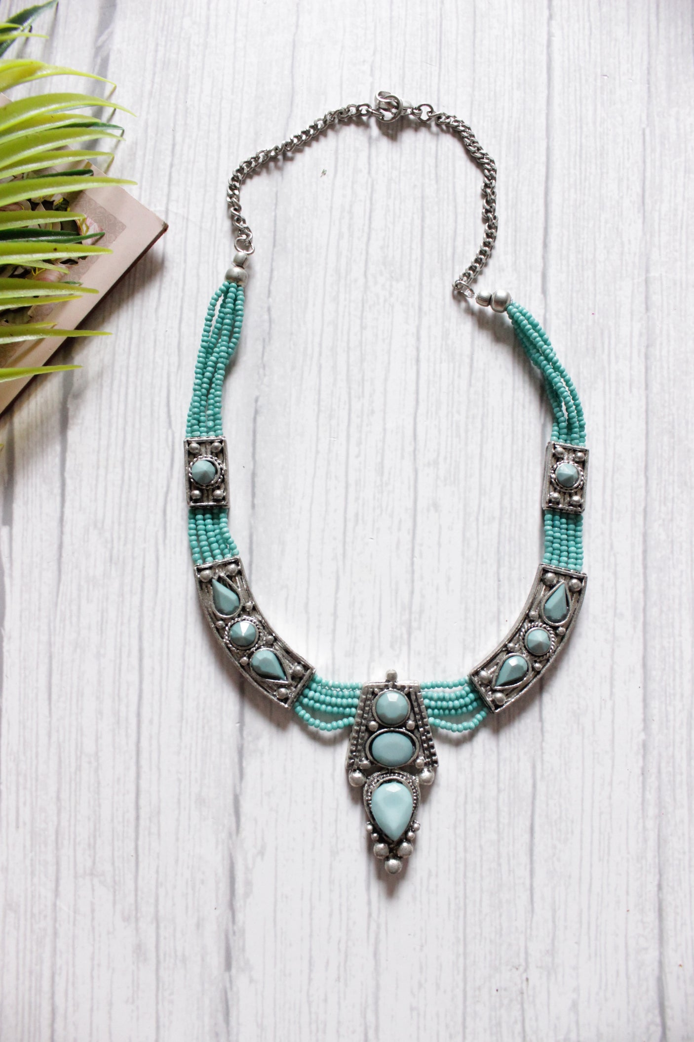 Turquoise Beads and Stones Oxidised Finish Necklace