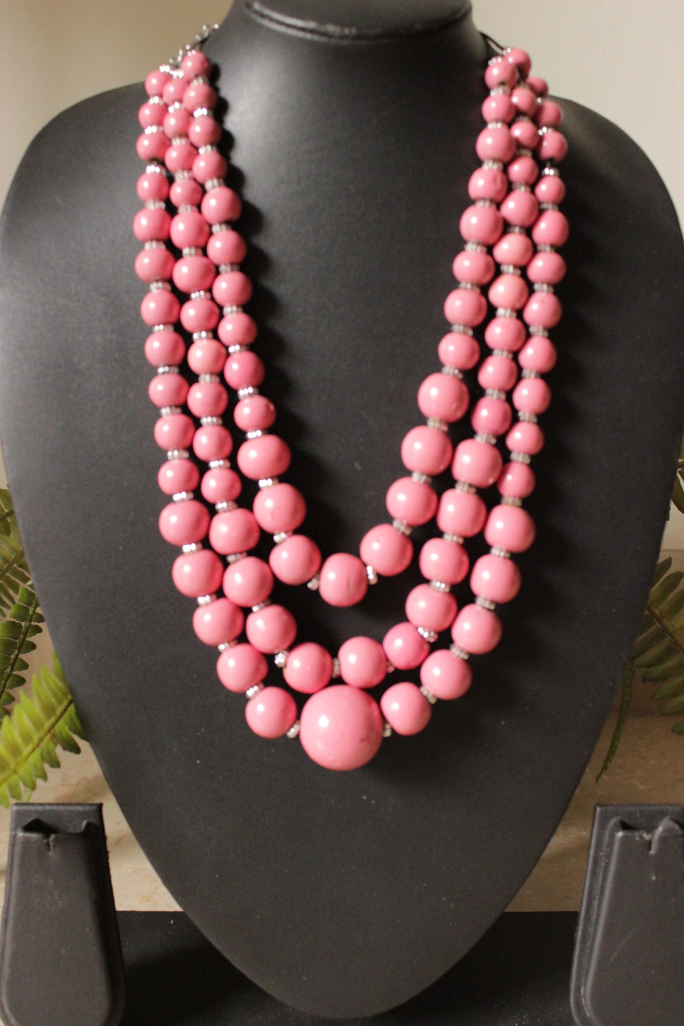 Baby Pink Circular Acrylic Beads 3 Layer Necklace