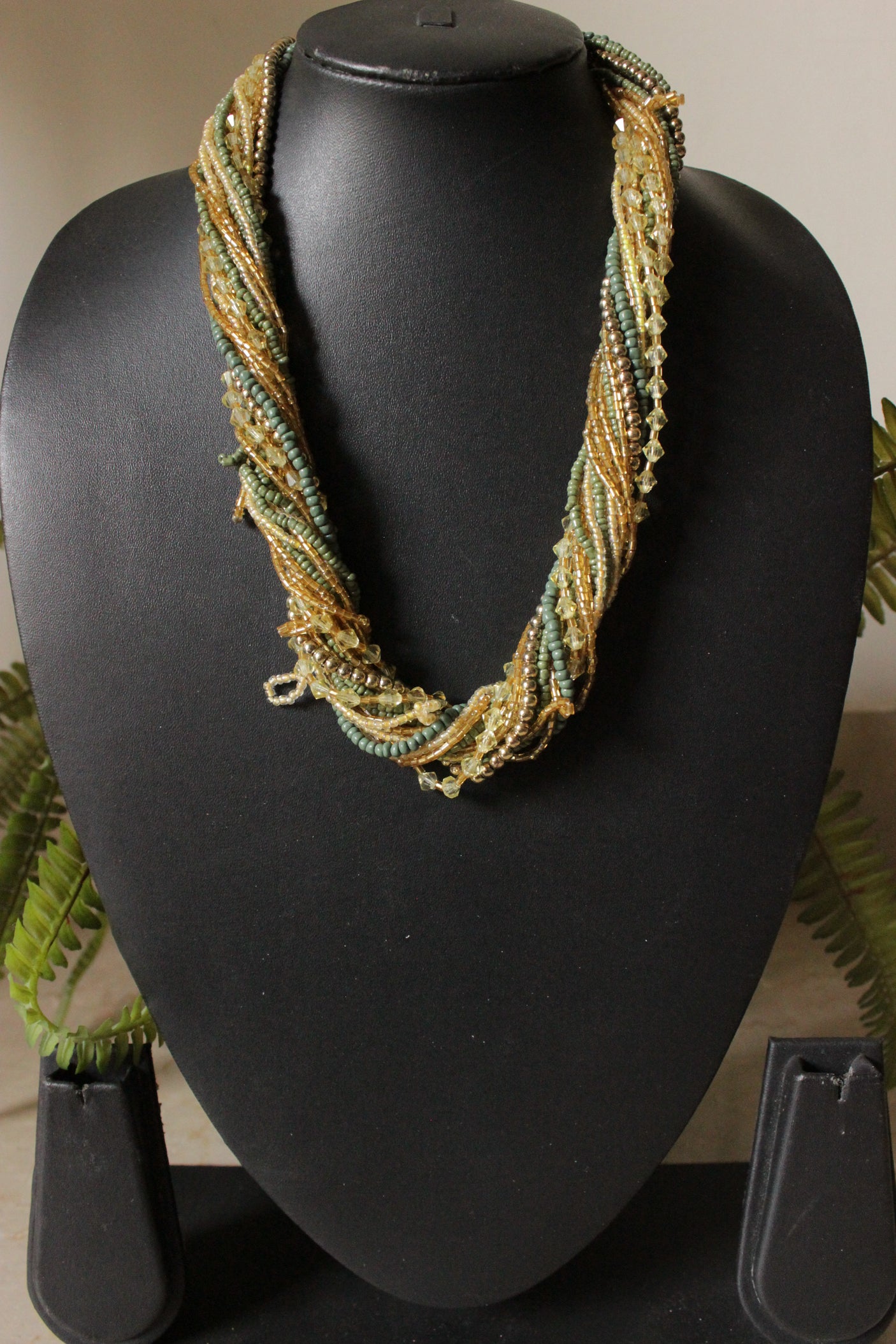 Twisted Glass and Acrylic Beads Hand Braided Beaded Necklace