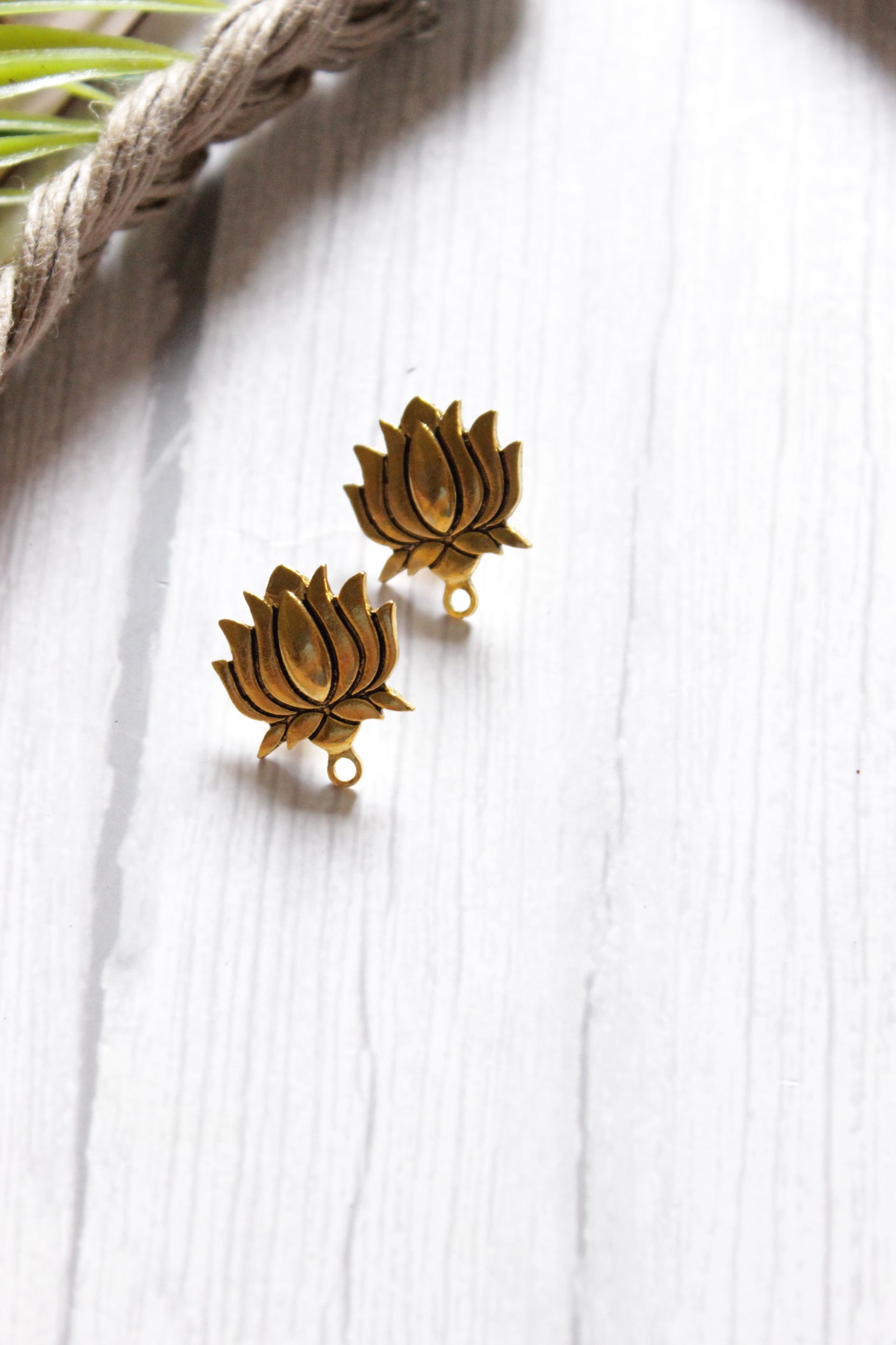 Gold Finish Lotus Metal Charms Hand Braided in Jute Threads Choker Necklace