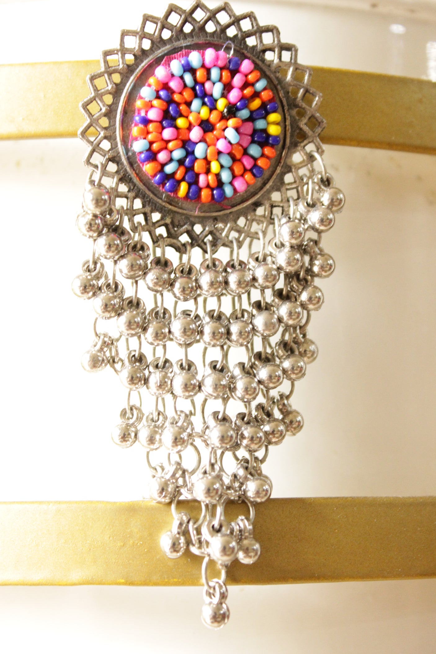 Multi-Color Acrylic Beads and Metal Beads Oxidised Finish Dangler Earrings