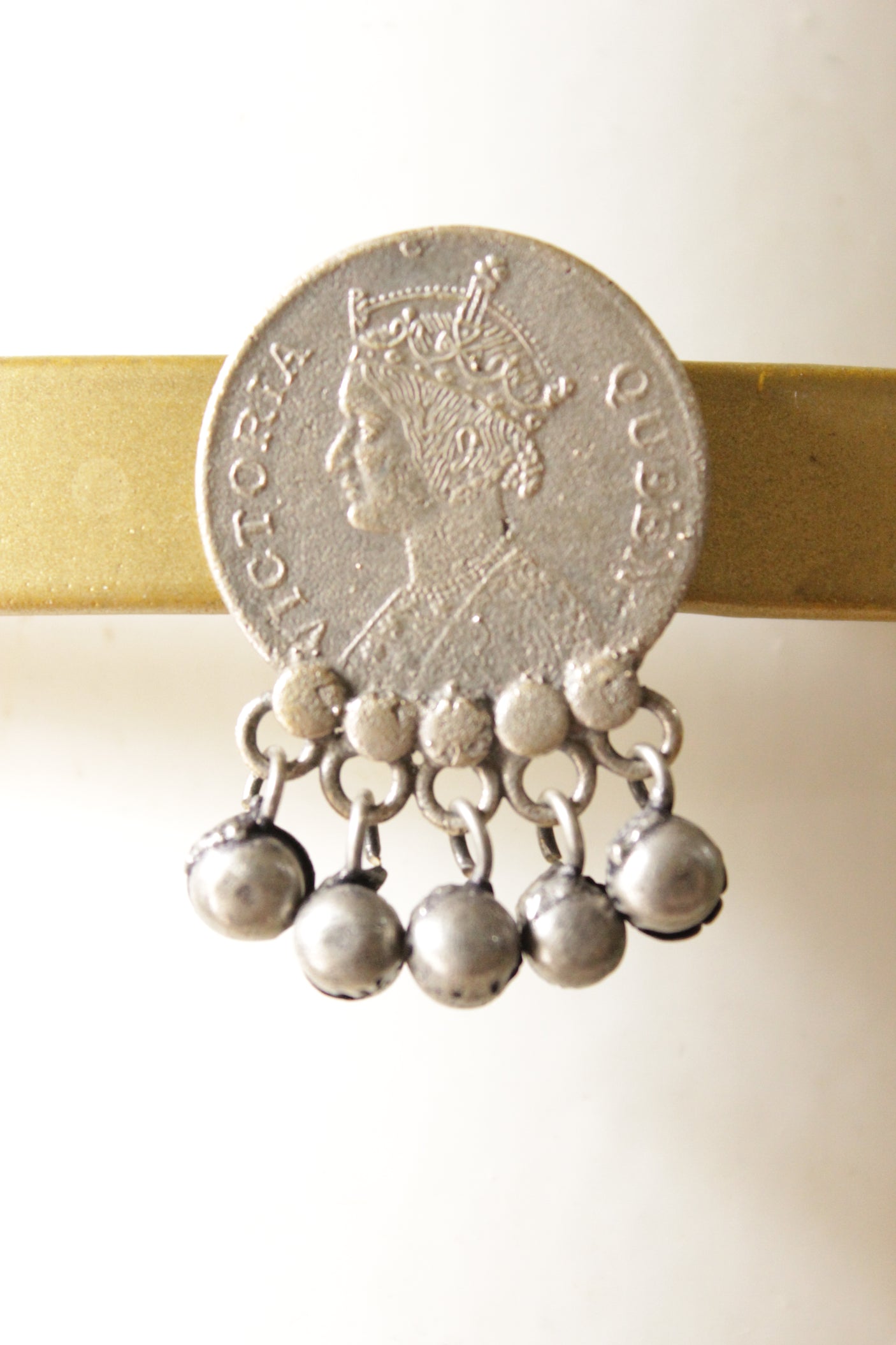 Ghungroo Beads Embellished Victoria Queen Embossed Oxidised Finish Metal Earrings