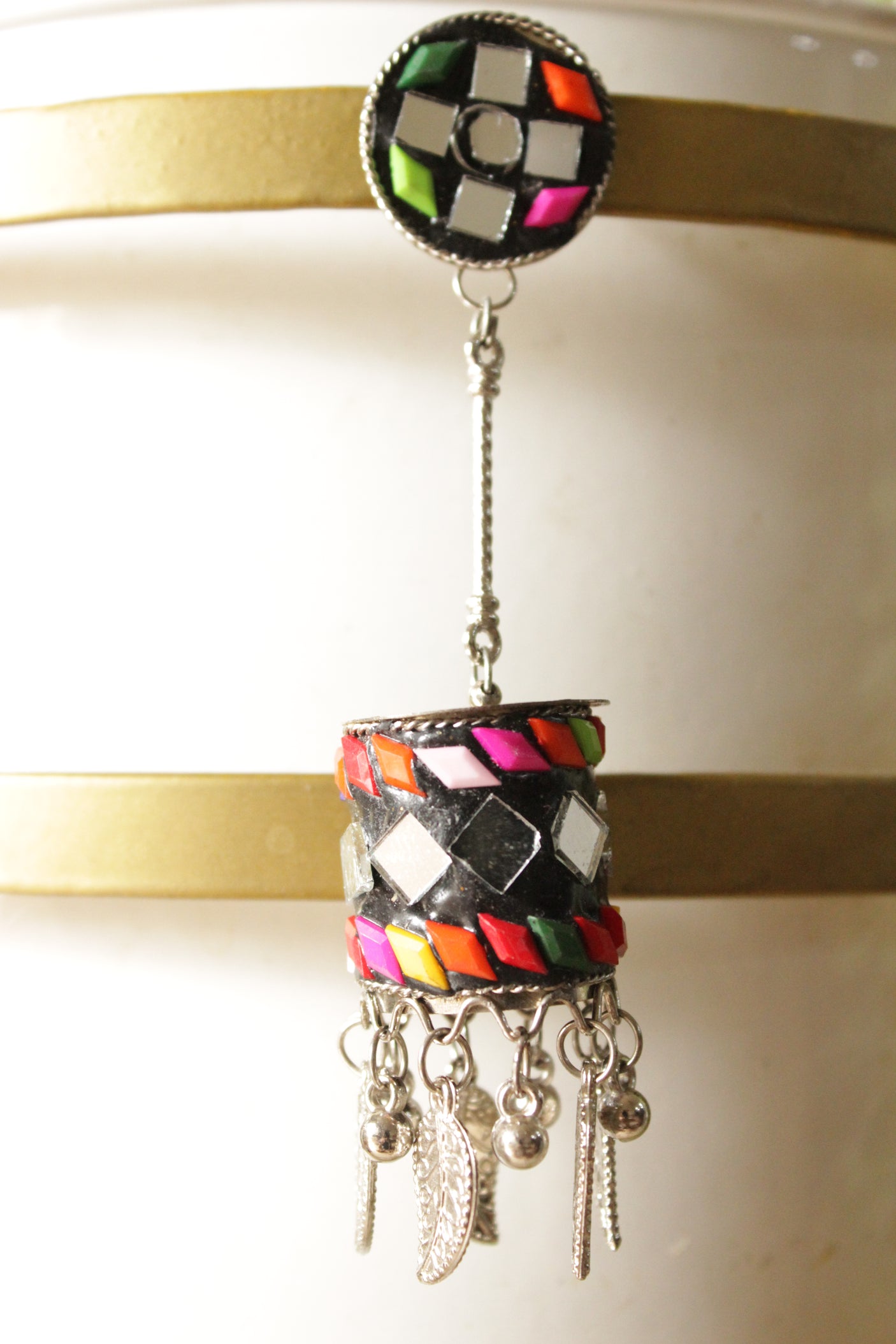 Black Mirror Work Tribal Dangler Tibetan Earrings