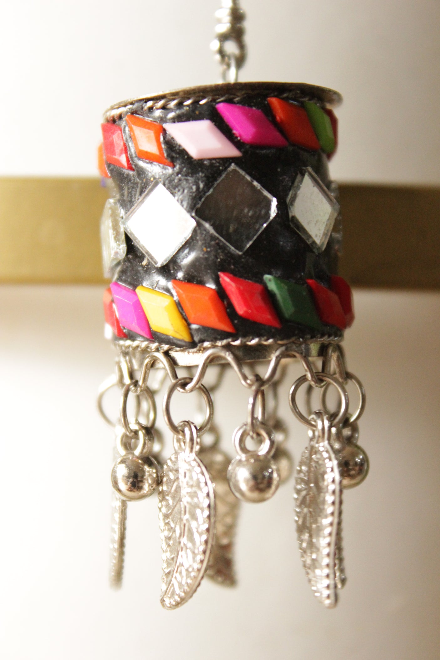 Black Mirror Work Tribal Dangler Tibetan Earrings