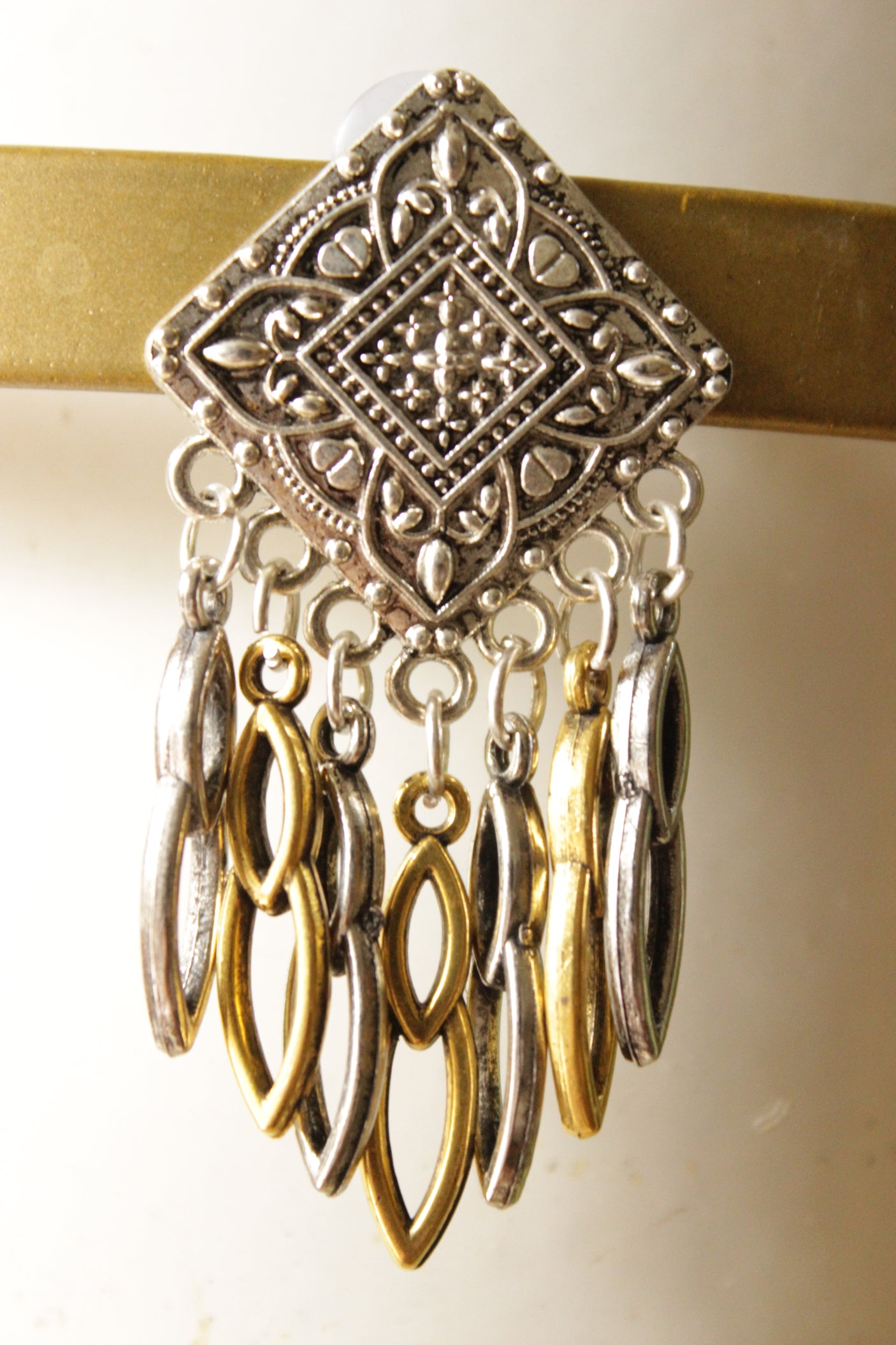 Dual Tone Oxidised Finish Metal Earrings