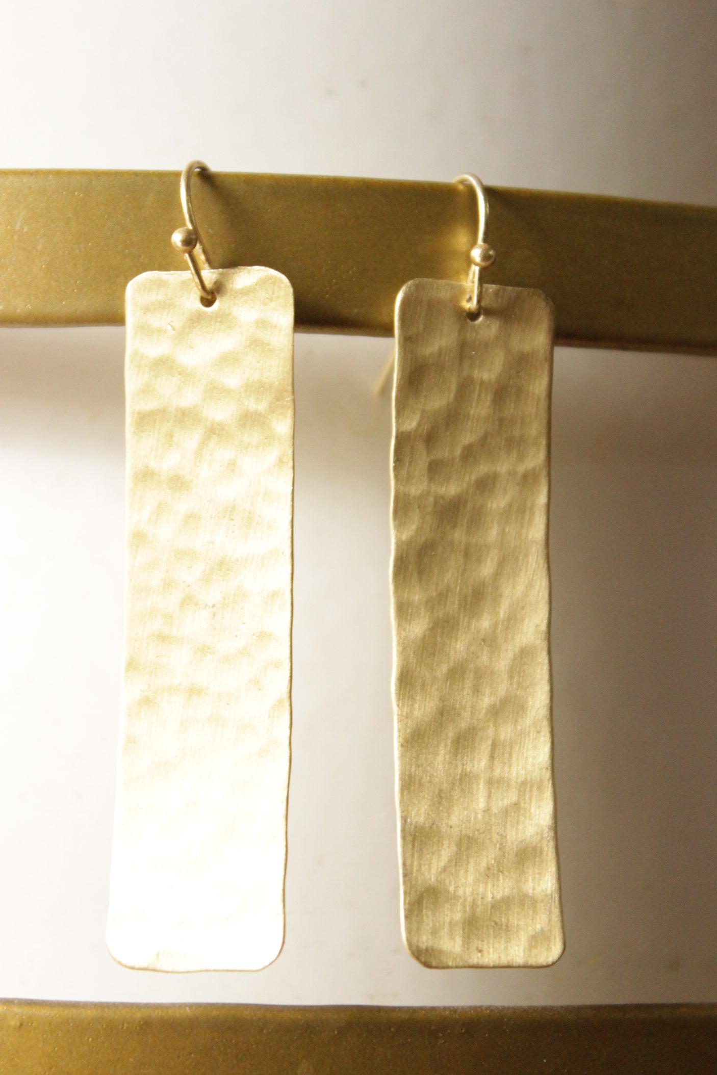 Golden Rectangular Long Brass Dangler Earring