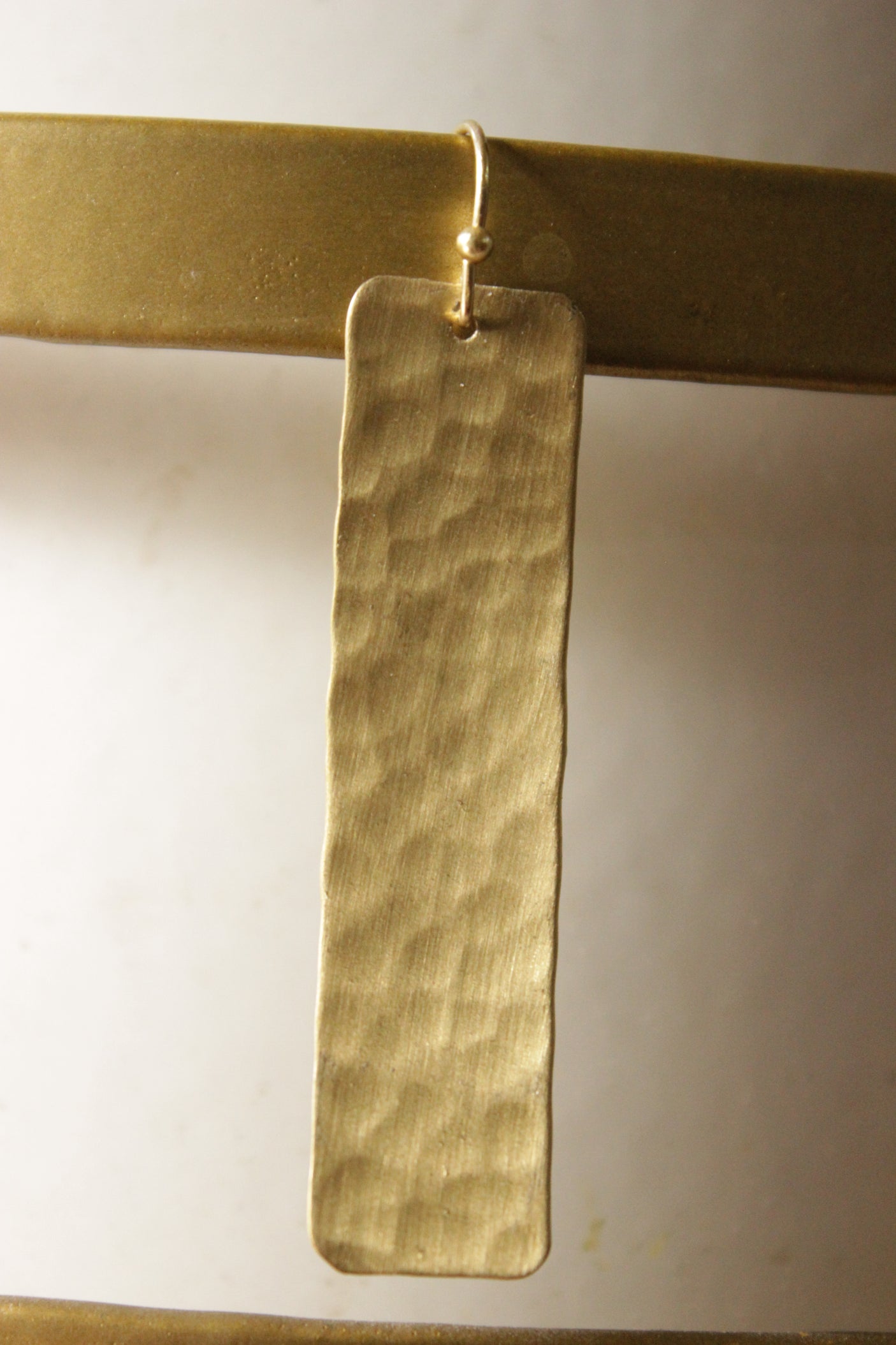 Golden Rectangular Long Brass Dangler Earring
