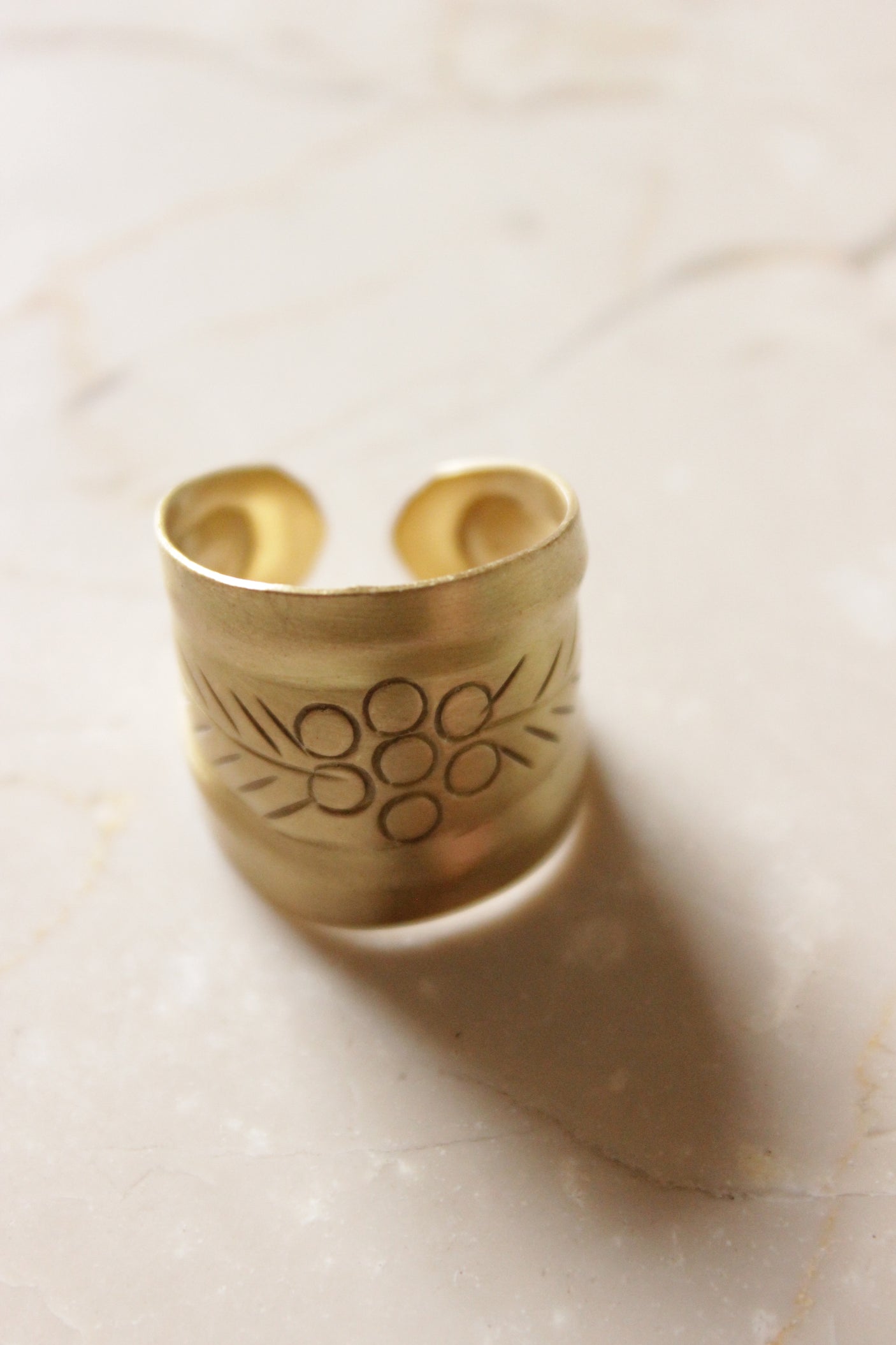 Golden Embossed Adjustable Metal Ring