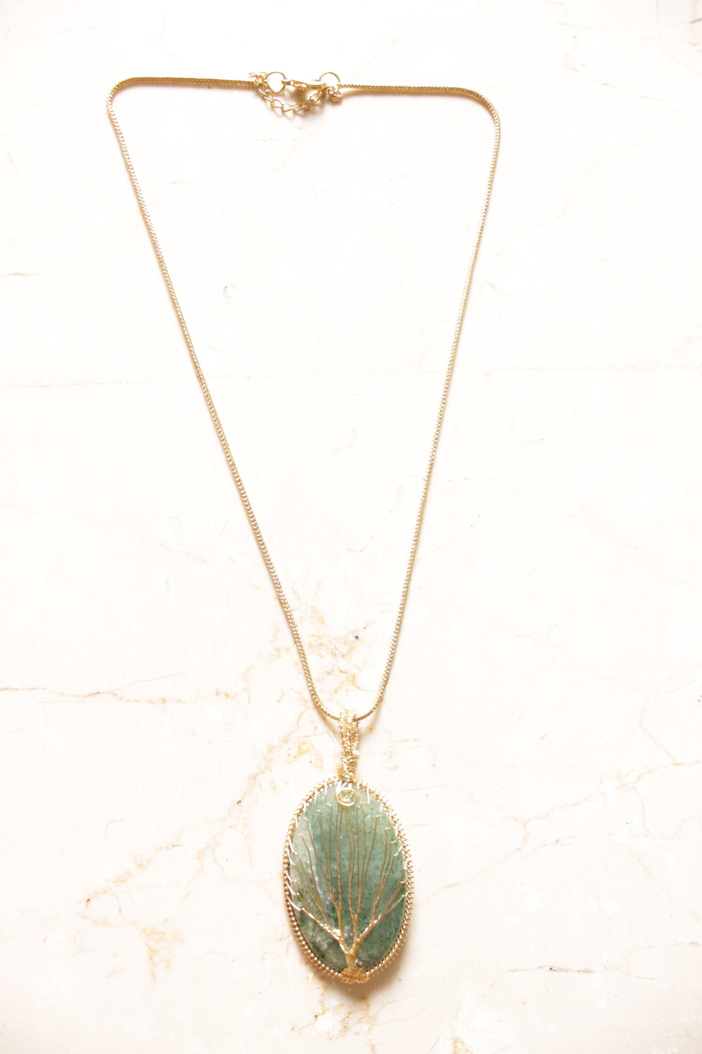 Sea Green Pendant Gold Finish Handcrafted Chain Necklace