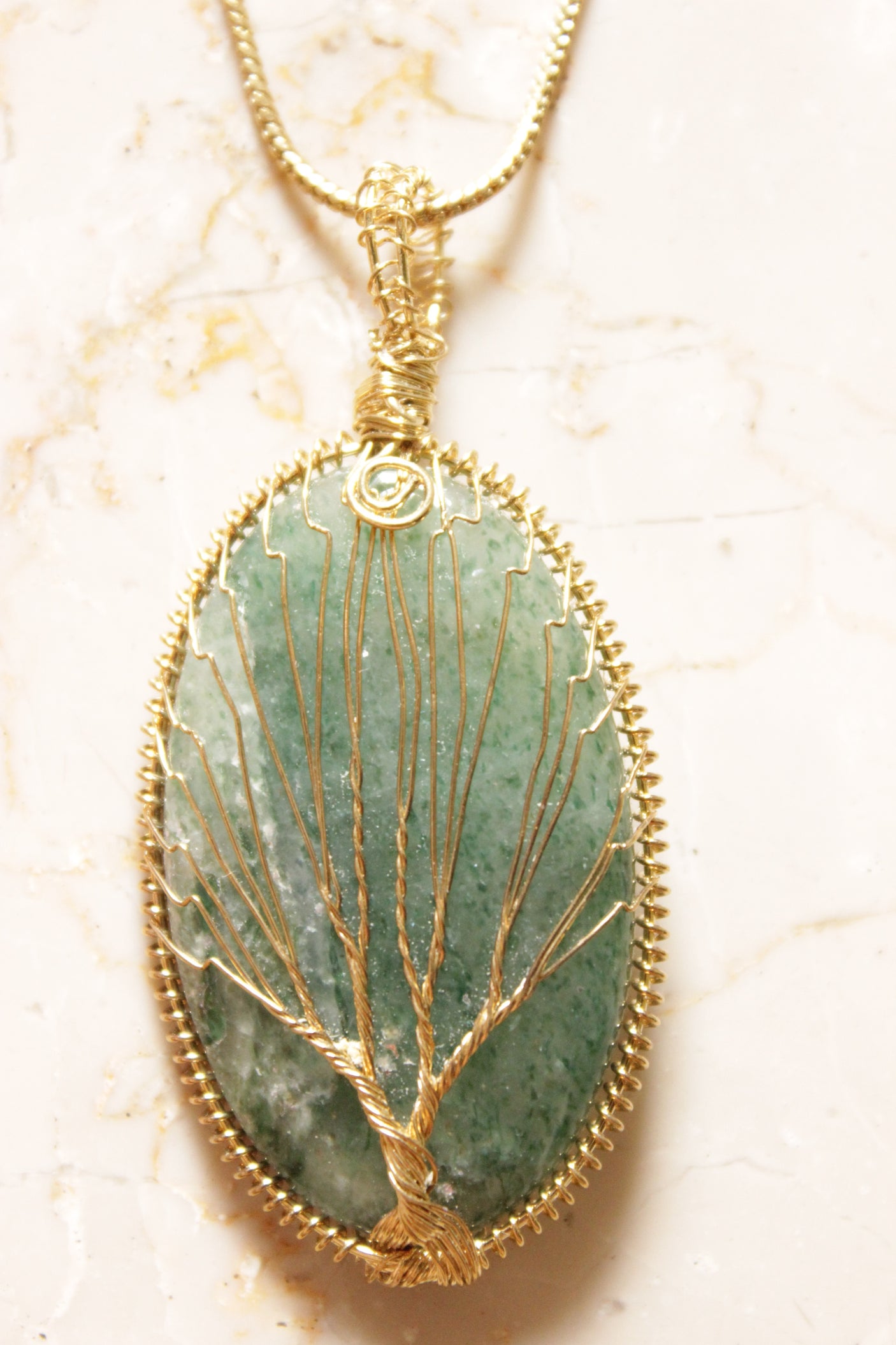 Sea Green Pendant Gold Finish Handcrafted Chain Necklace