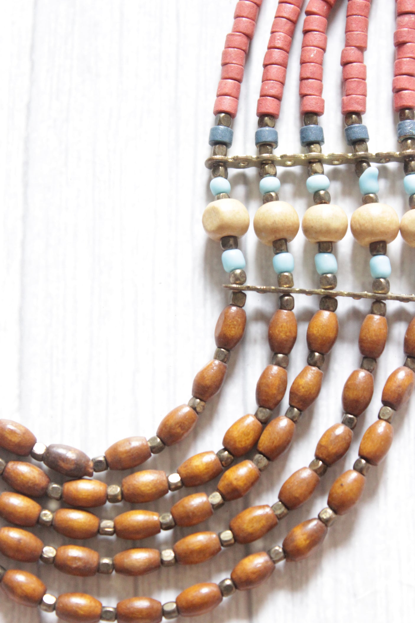 Multi-Color Earthy Tones Wooden Beads Handmade Boho Necklace