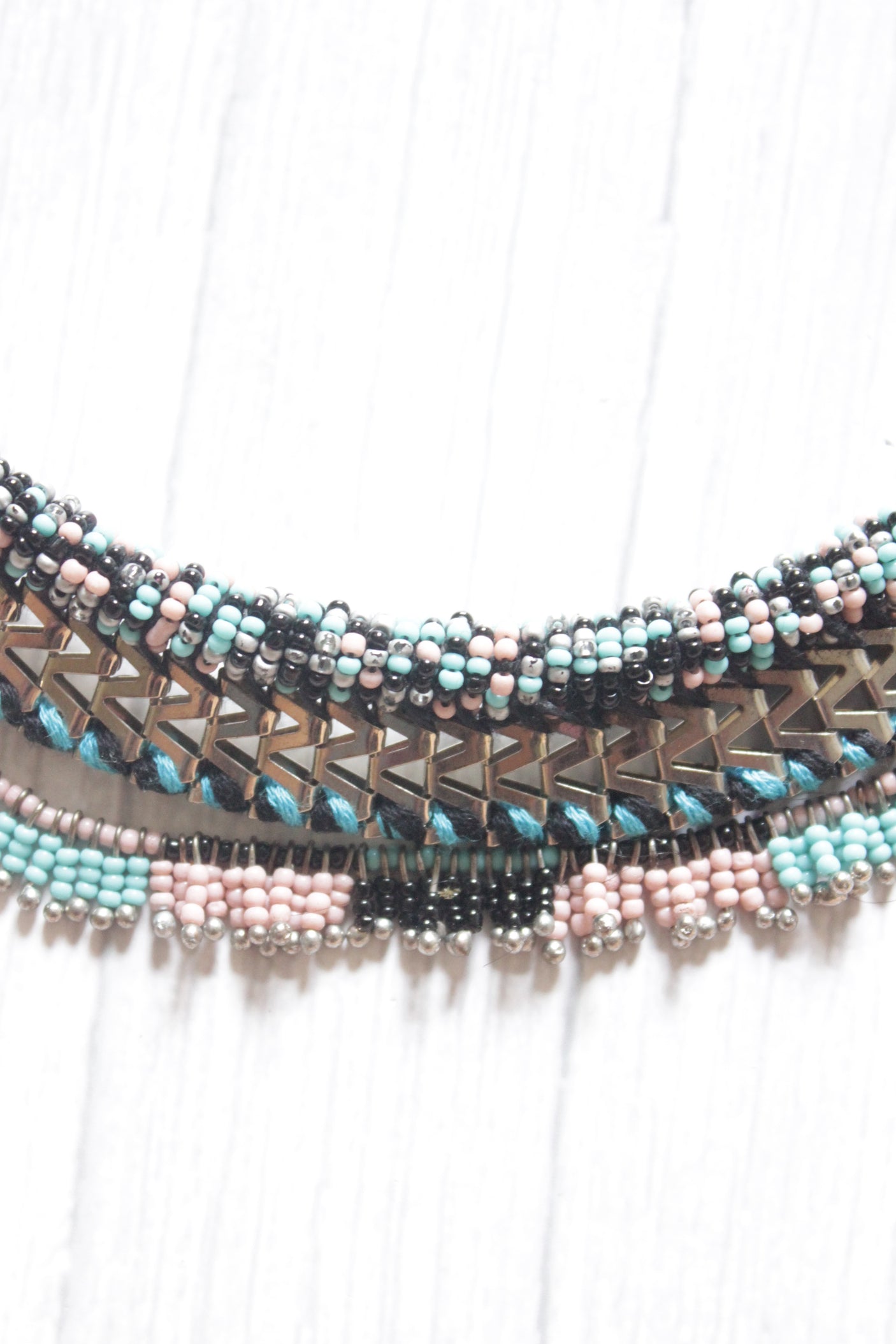 Beads and Metal Charms Hand Braided Choker Necklace