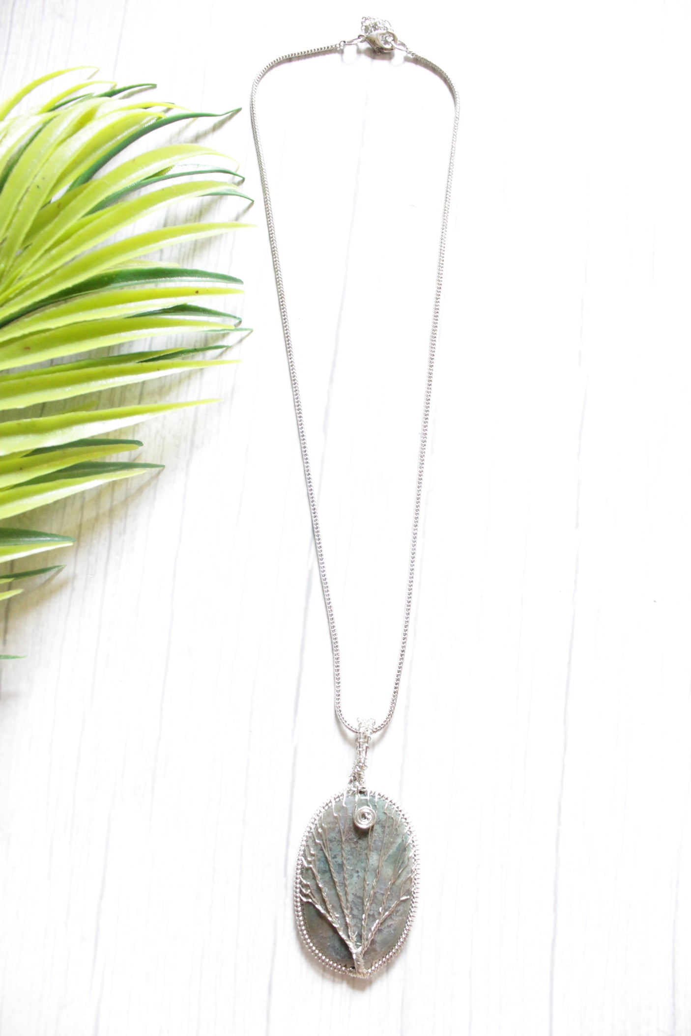 7 Chakra Tree of Life Wrapped on Grey Natural Gemstone Pendant Brass Chain Necklace