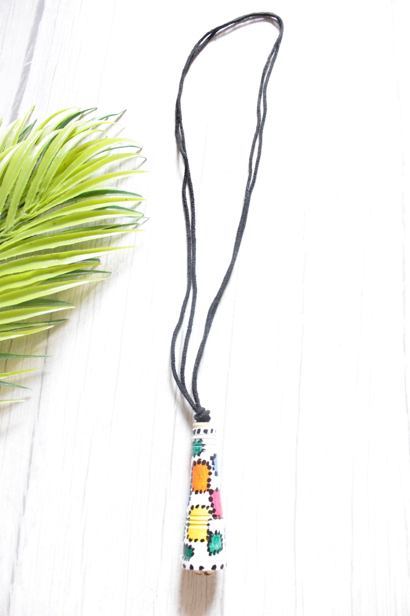Multi-Color Hand Painted Tribal Motifs Terracotta Clay Conical Pendant Adjustable Thread Closure Necklace Set