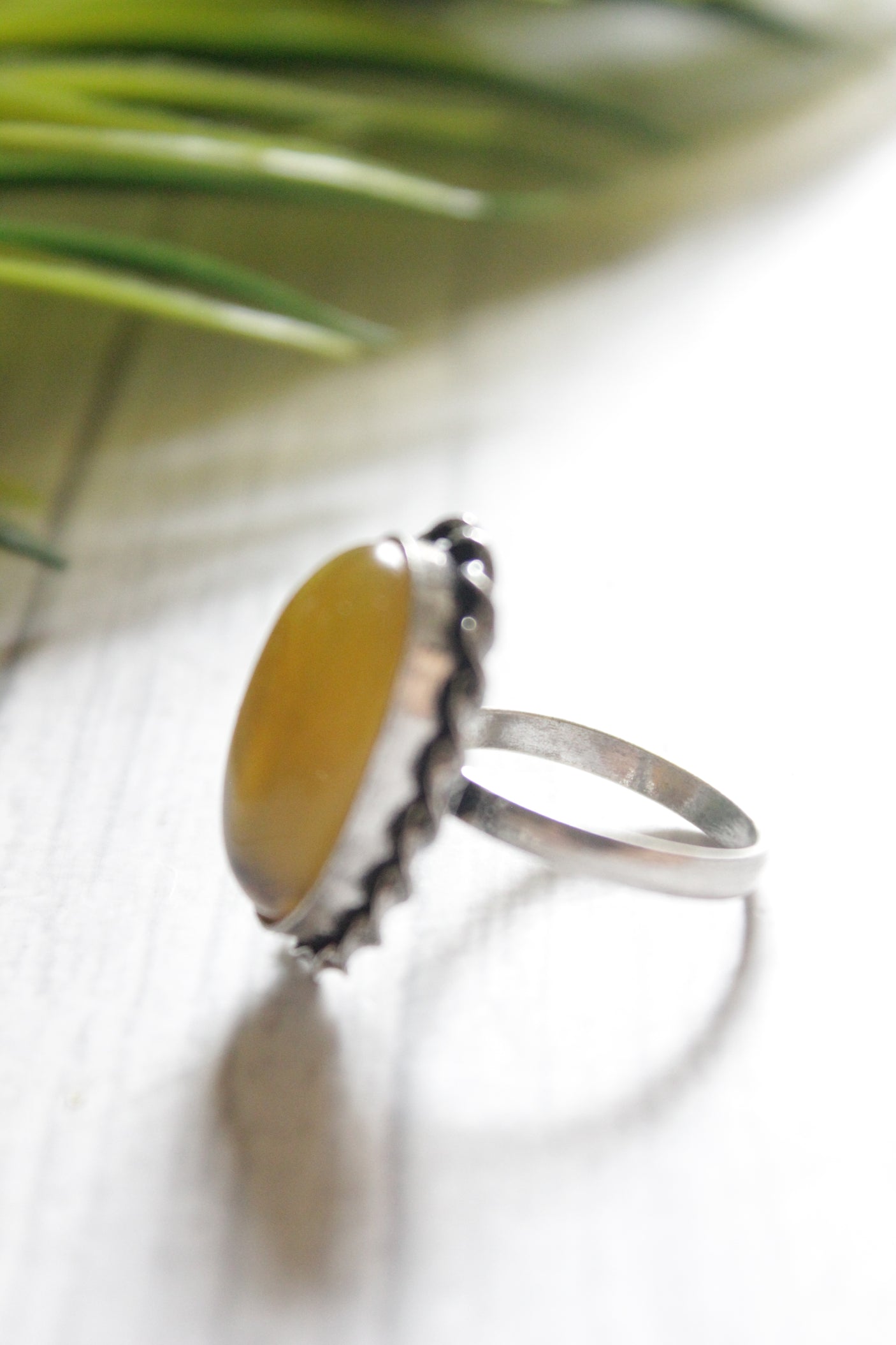 Yellow Center Stone Oval Adjustable Size Oxidised Finish Statement Ring