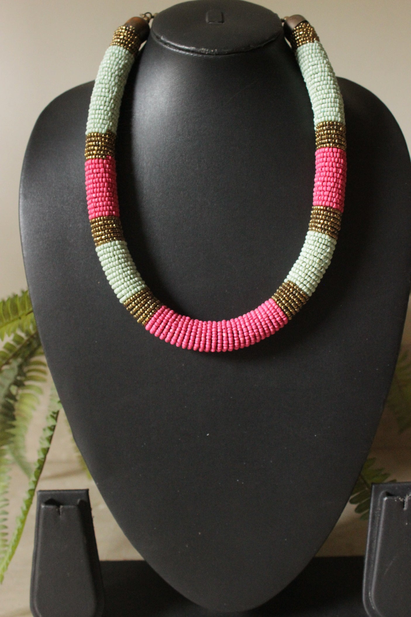 Pink and Blue with Gold Beads Handmade Versatile Necklace