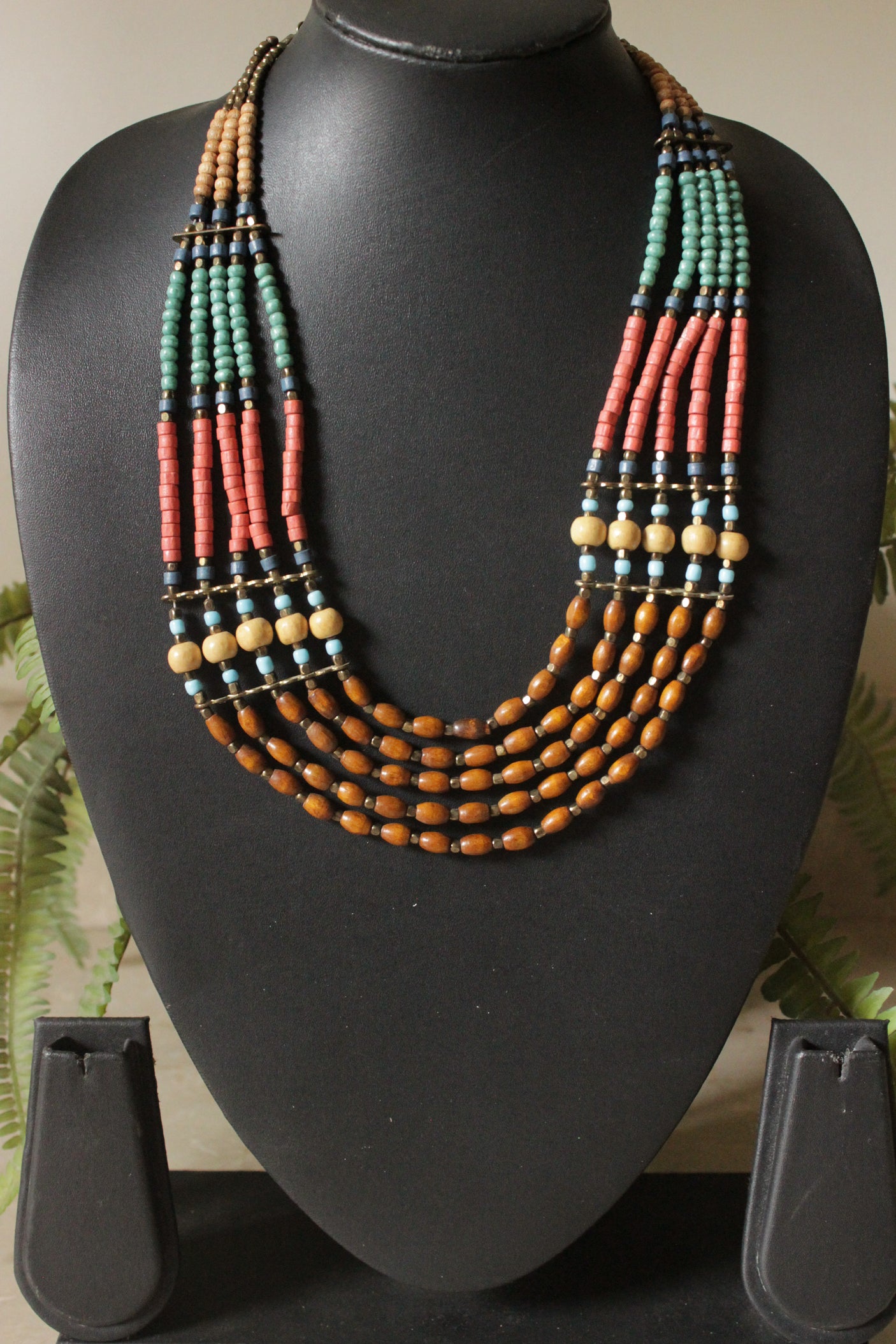 Multi-Color Earthy Tones Wooden Beads Handmade Boho Necklace