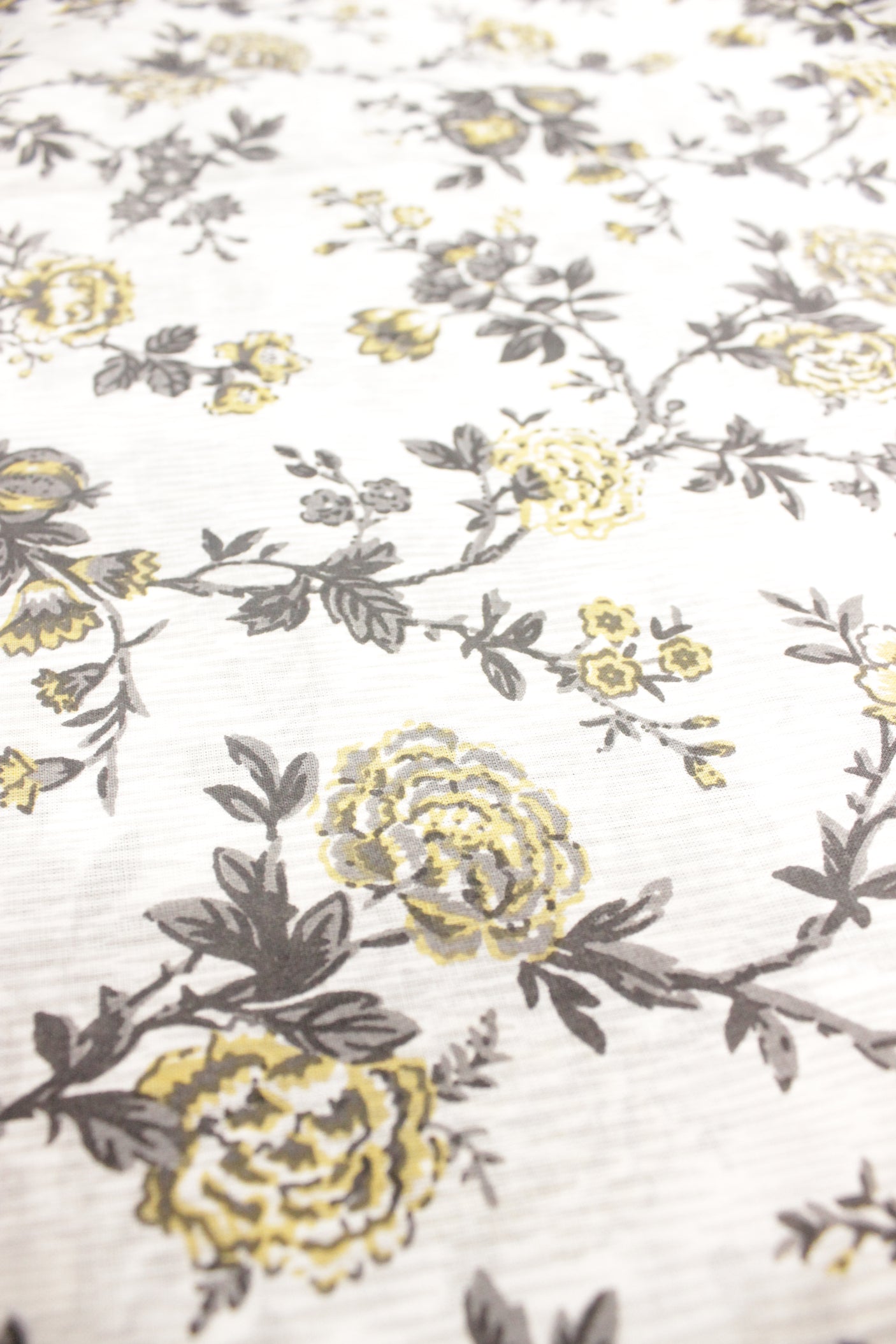 Off White All Over Flower Vines Printed Premium Cotton Unstitched Fabric