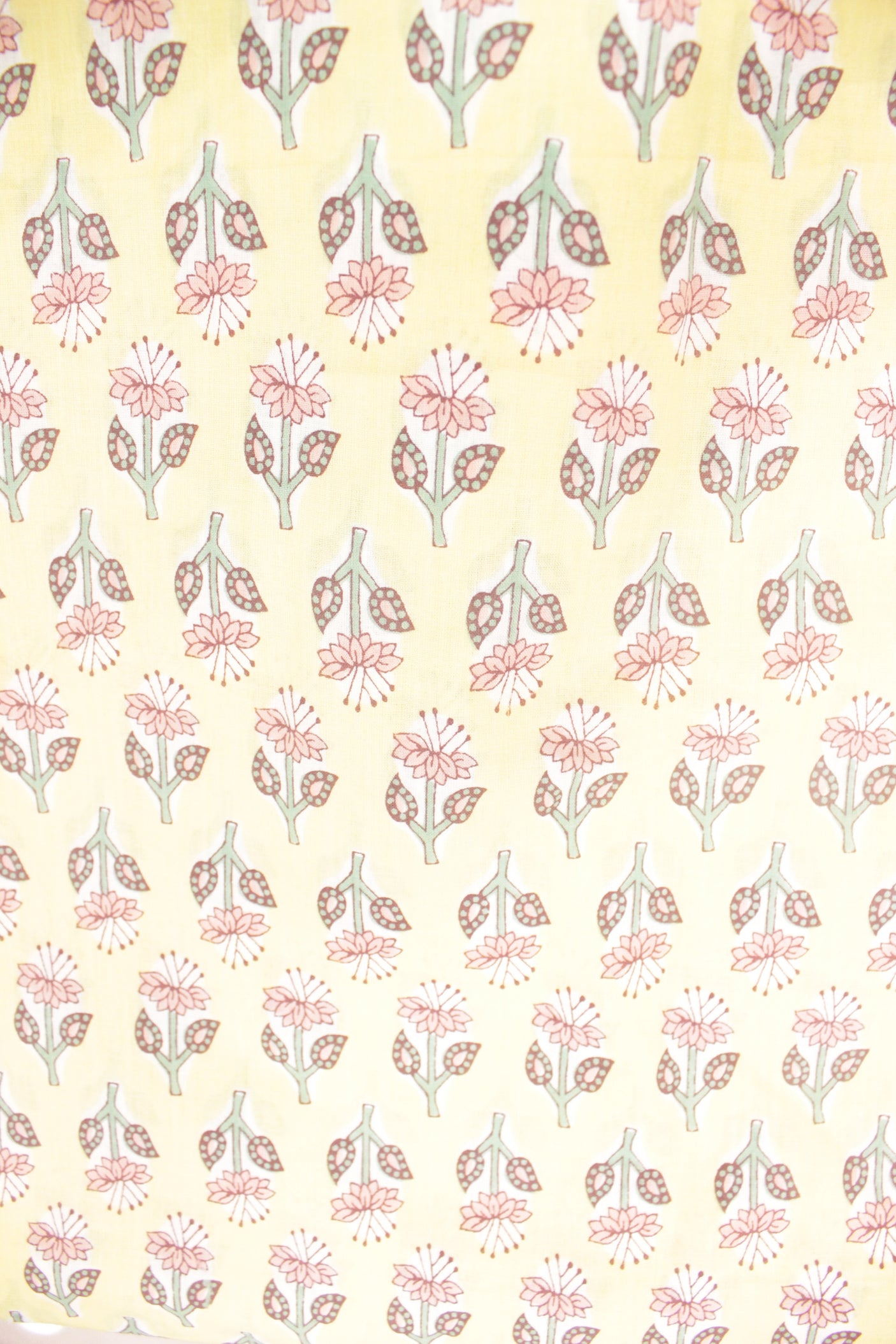 Pastel Yellow Cotton Fabric with Flowers Printed All Over Premium Unstitched Fabric