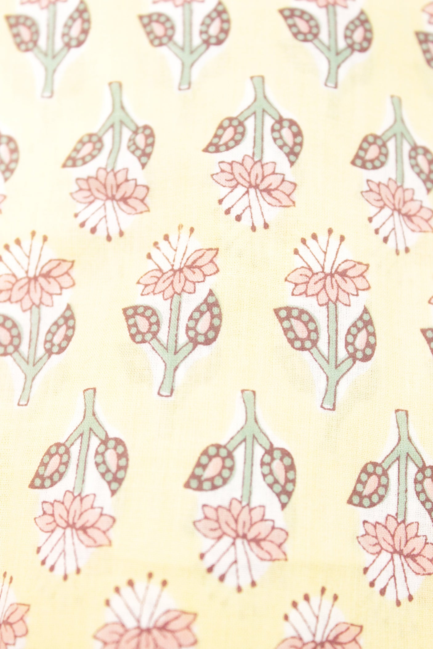 Pastel Yellow Cotton Fabric with Flowers Printed All Over Premium Unstitched Fabric