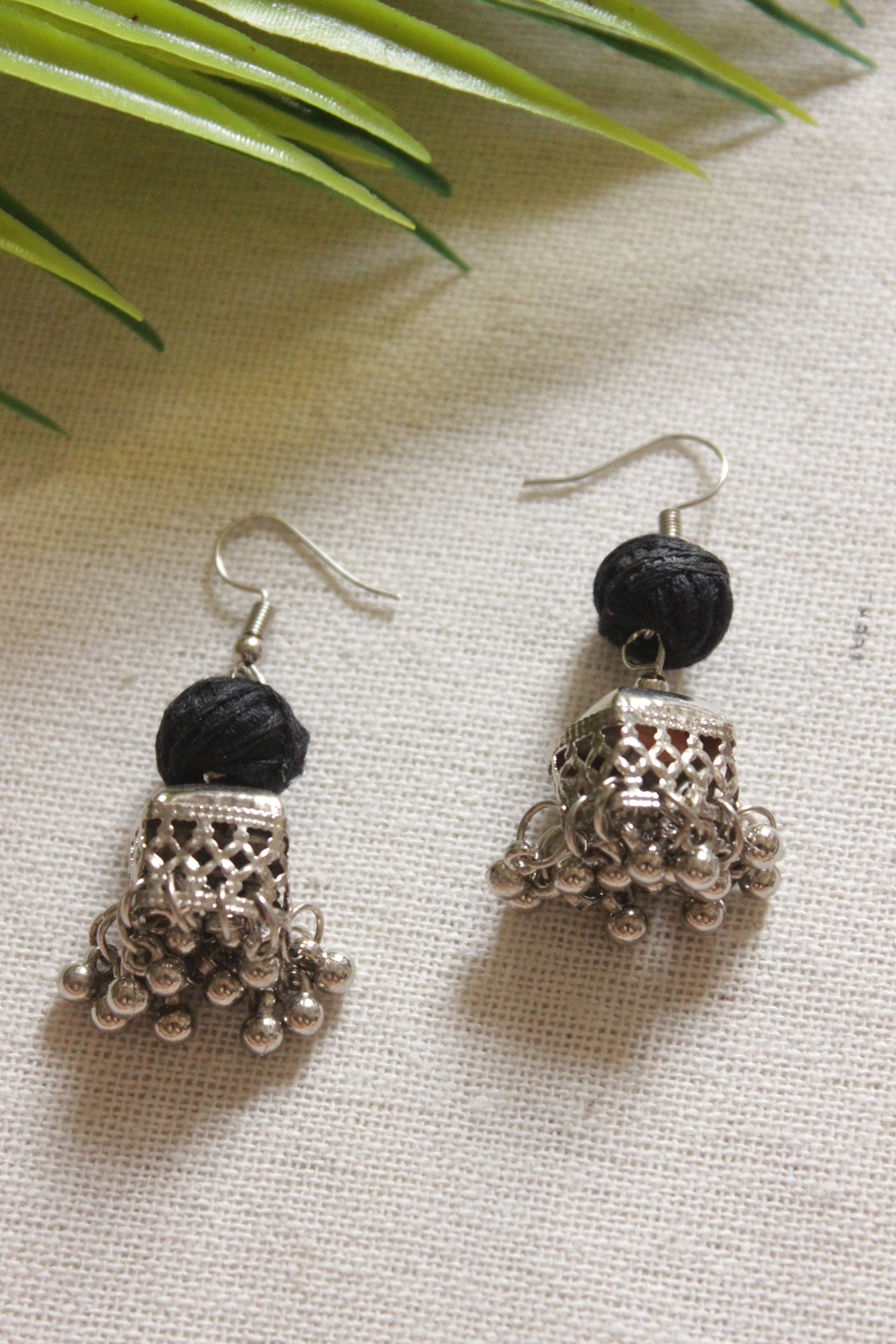 Black Block Painted Fabric Collar Necklace Set with Metal Pendant and Charms