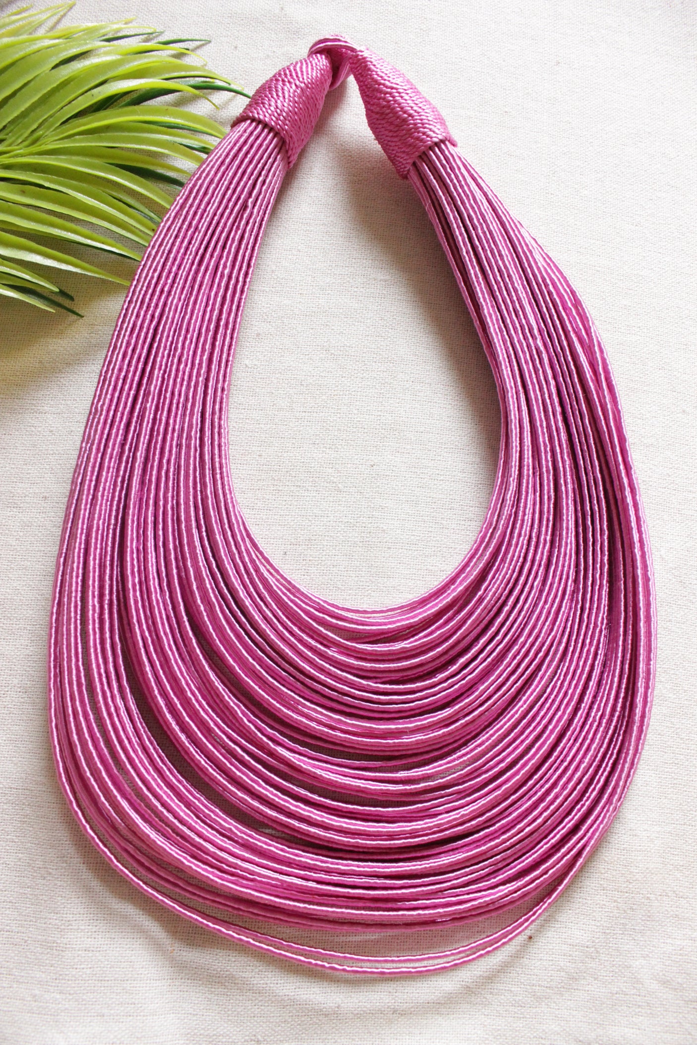 Baby Pink Handmade Silk Threads Multi-Layer Statement African Choker Necklace