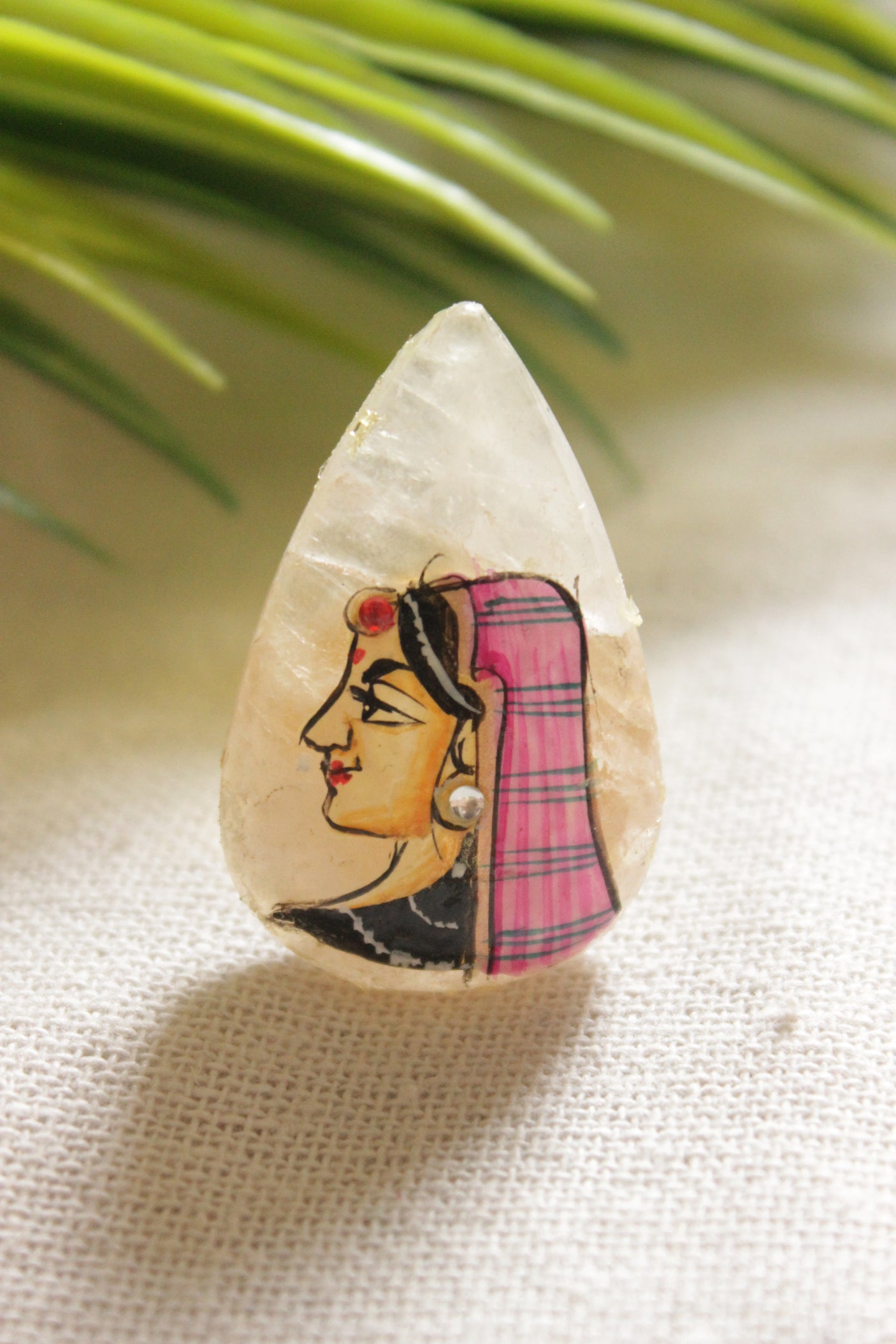 Hand Painted Woman Tear Drop Shape Statement Adjustable Marble Ring