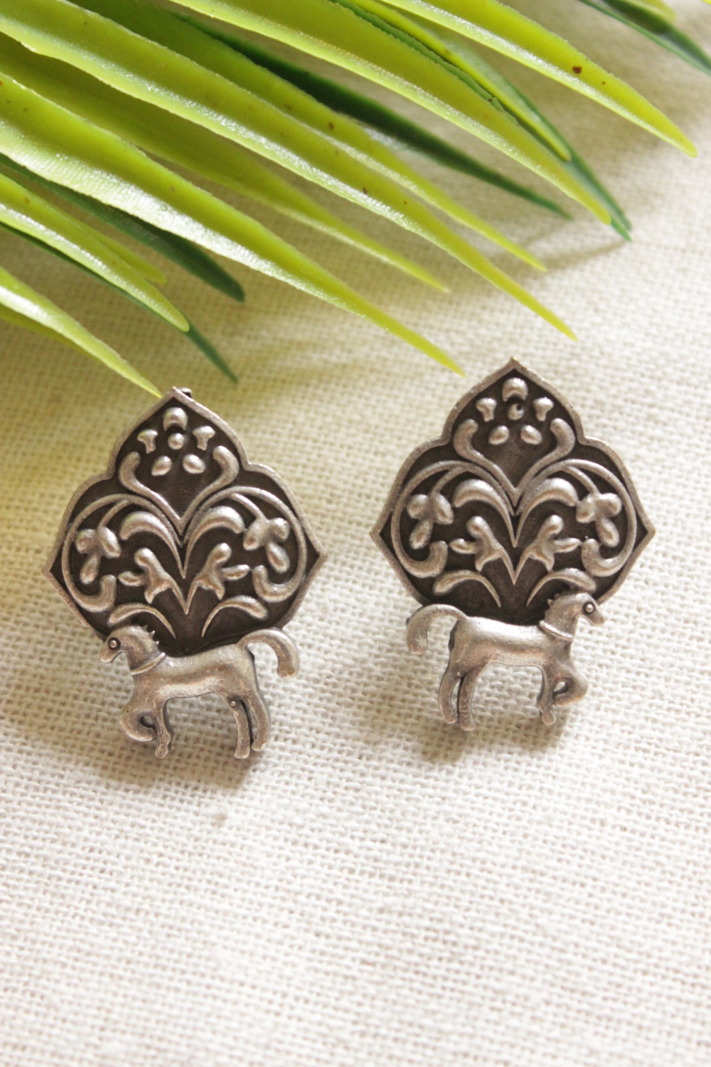 Premium Oxidised Finish Horse Shape Metal Stud Earrings