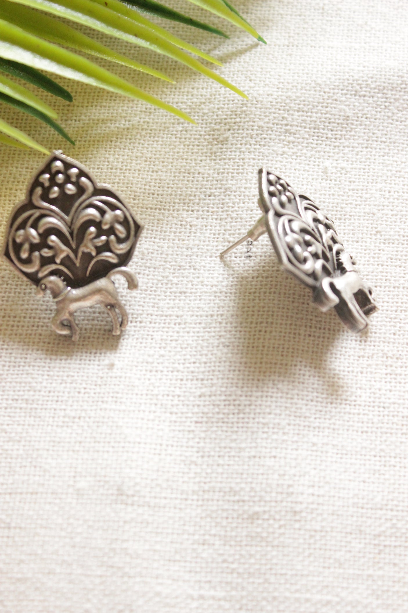 Premium Oxidised Finish Horse Shape Metal Stud Earrings